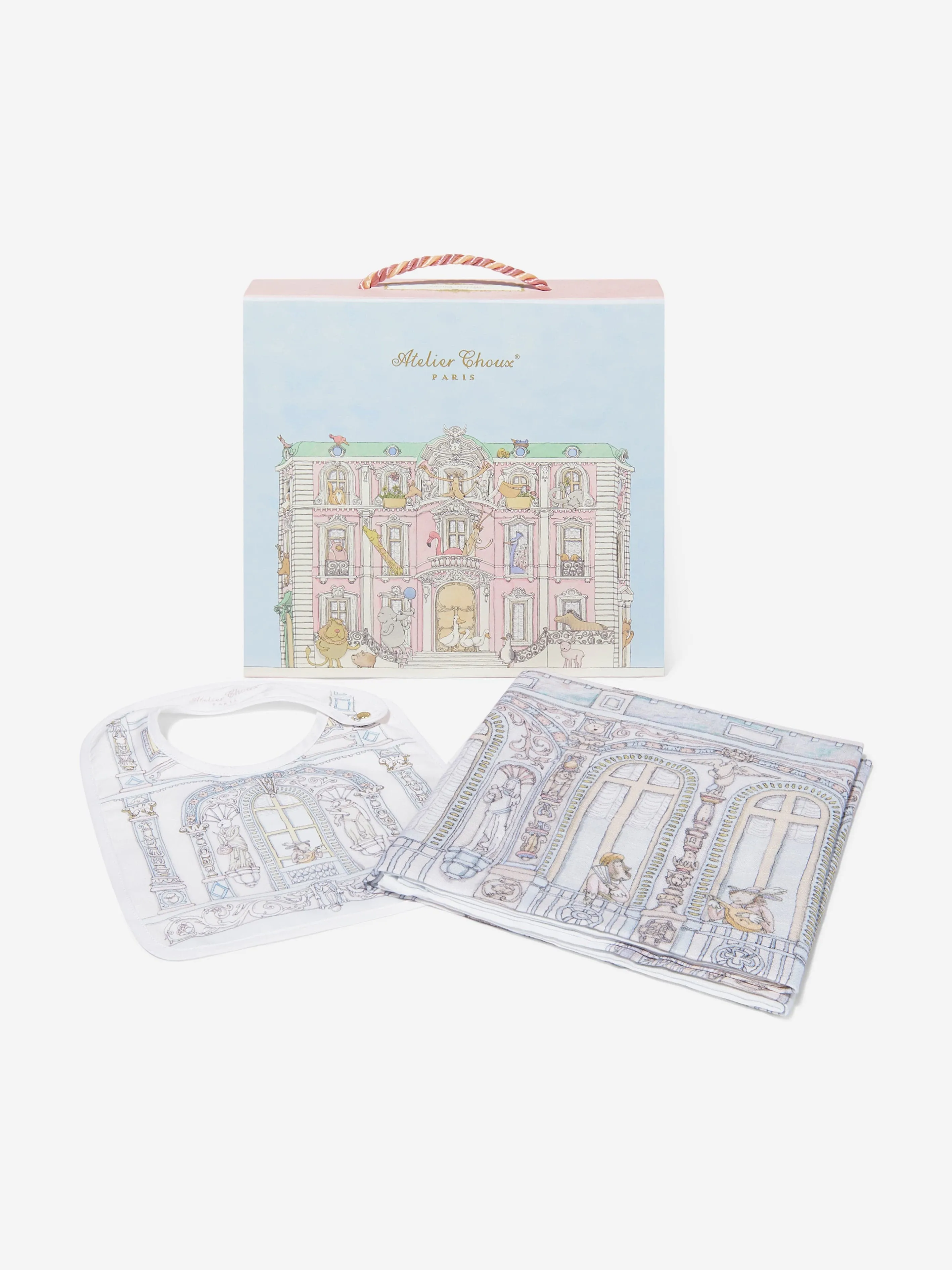 Atelier Choux Baby Chteau Choux Carr and Satin Bibs Set in Multicolour