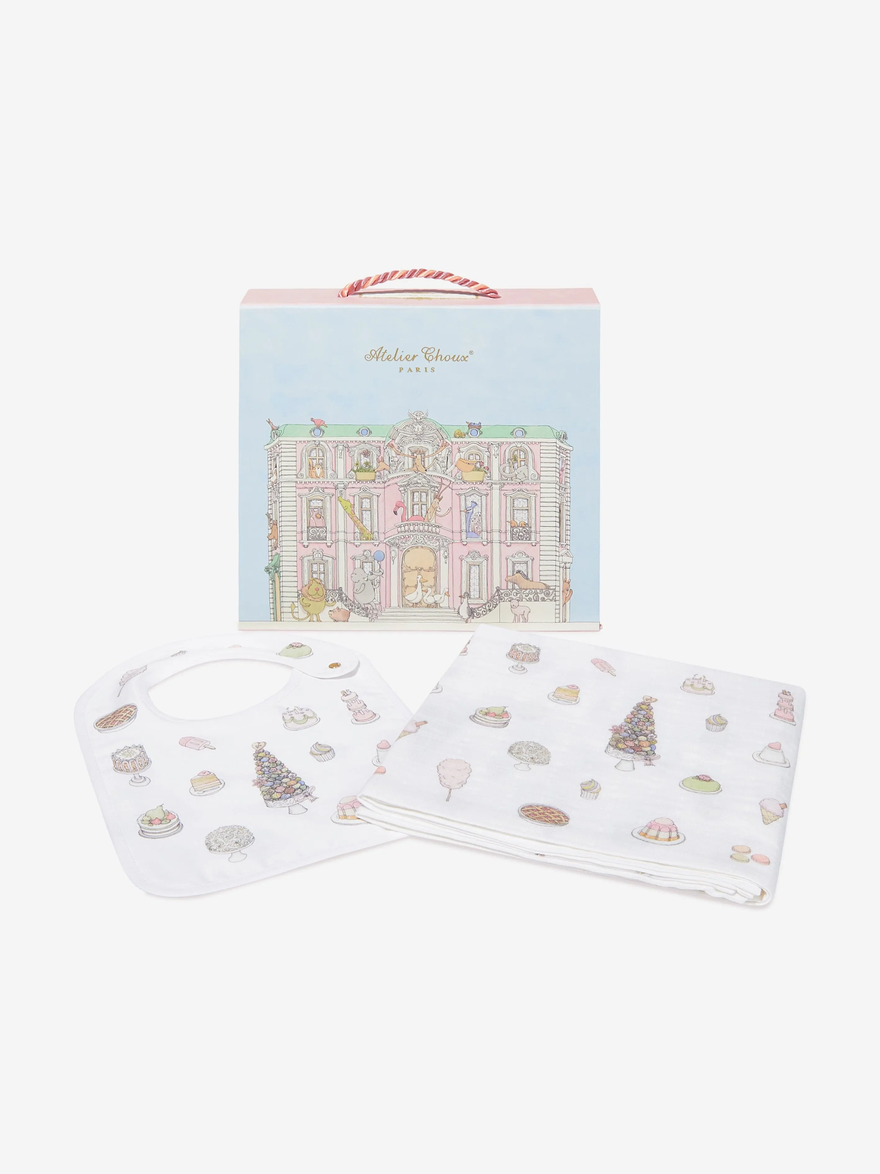 Atelier Choux Baby Girls Sweetie Pie Carr and Satin Bibs Set in Pink