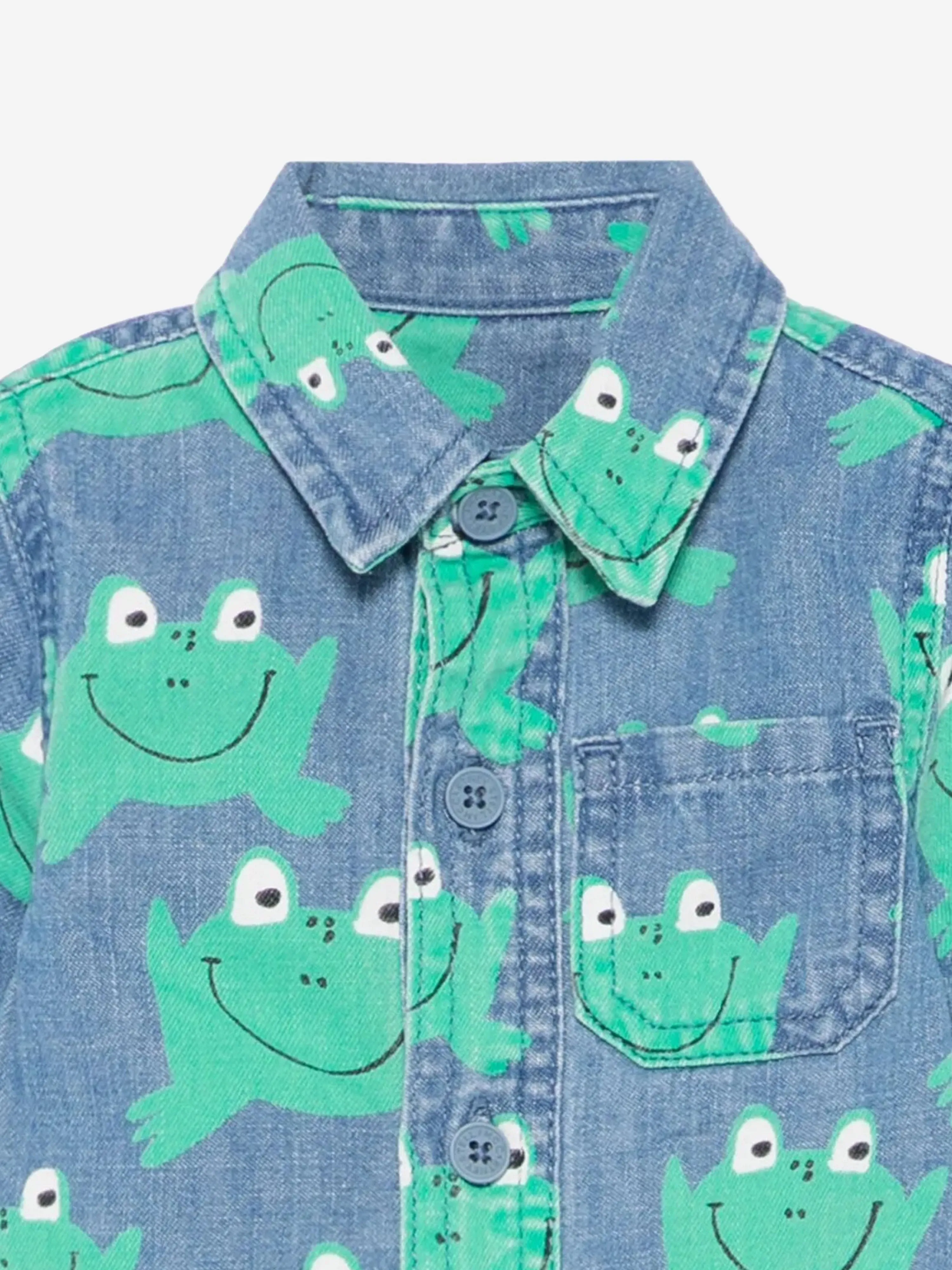Baby Boys Denim Frog Shirt in Blue