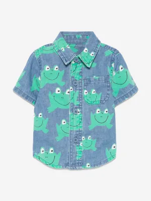 Baby Boys Denim Frog Shirt in Blue