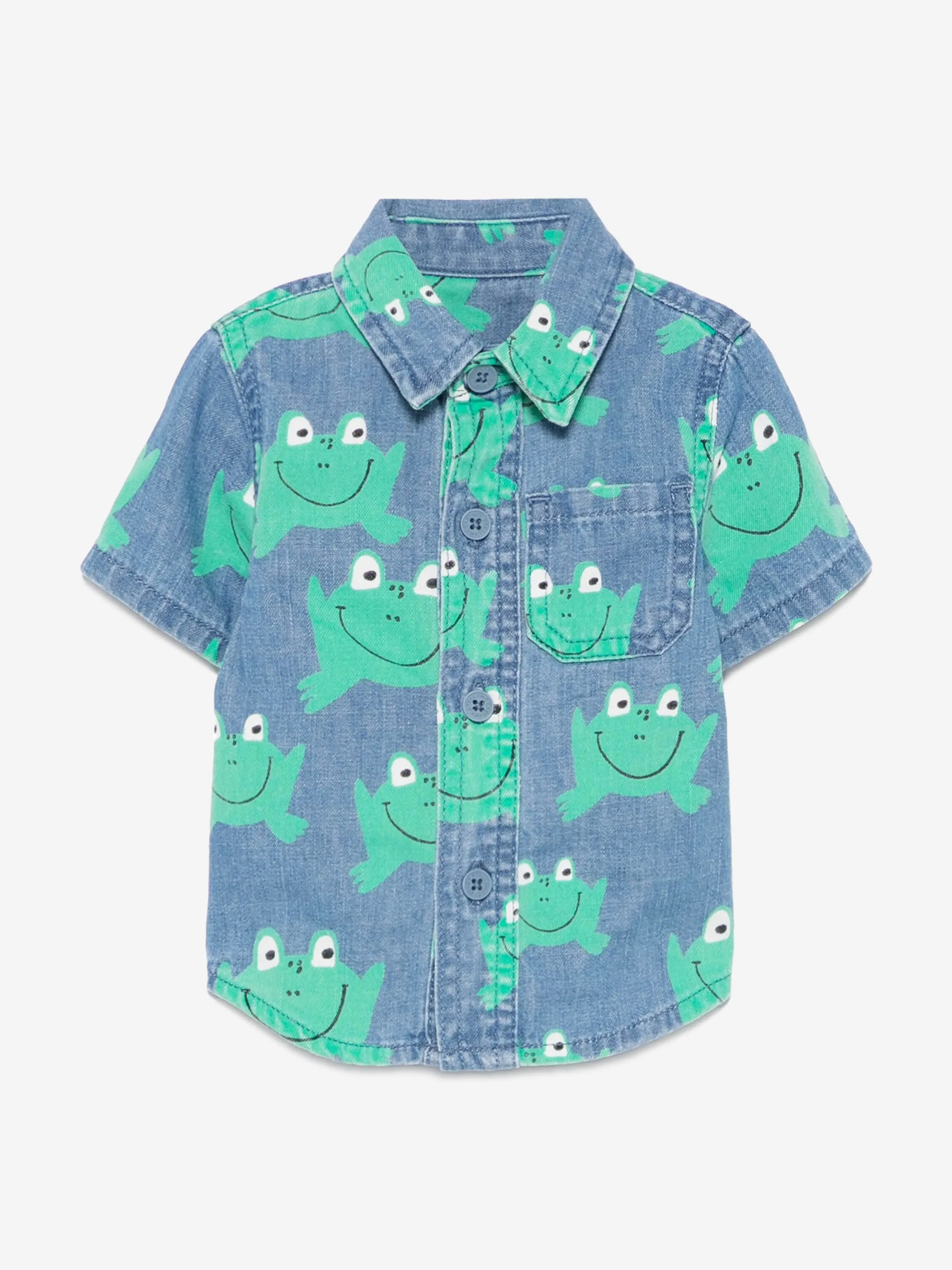 Baby Boys Denim Frog Shirt in Blue