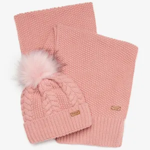 Barbour Hartley Hat & Scarf Gift Pink LGS0053