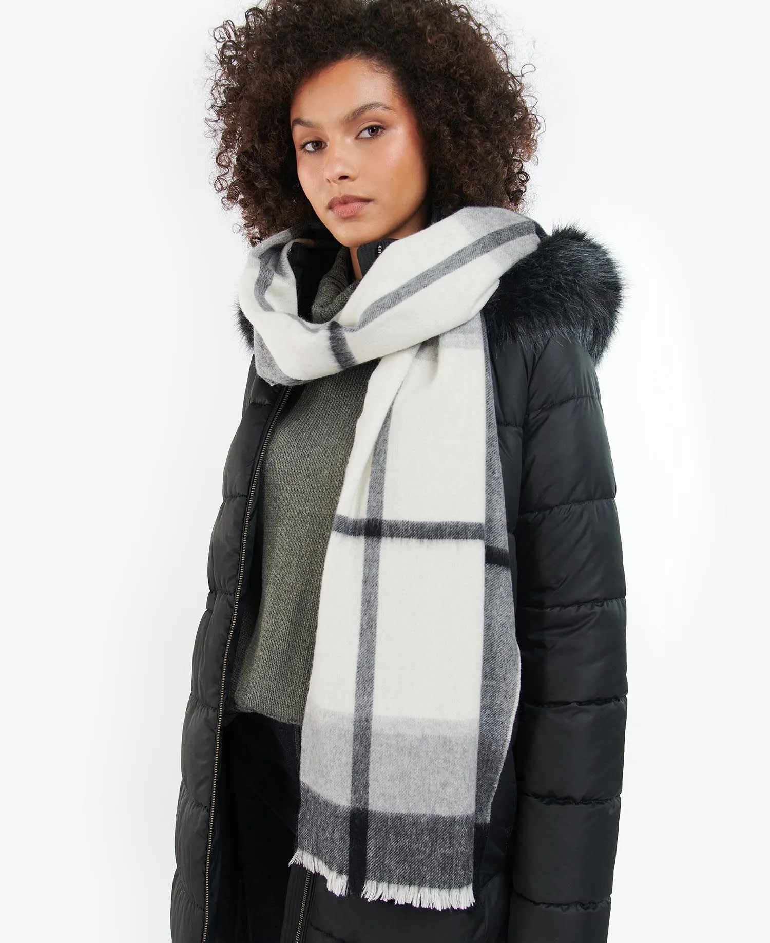 Barbour Rosefield Wool Scarf Grey Tartan LSC0354