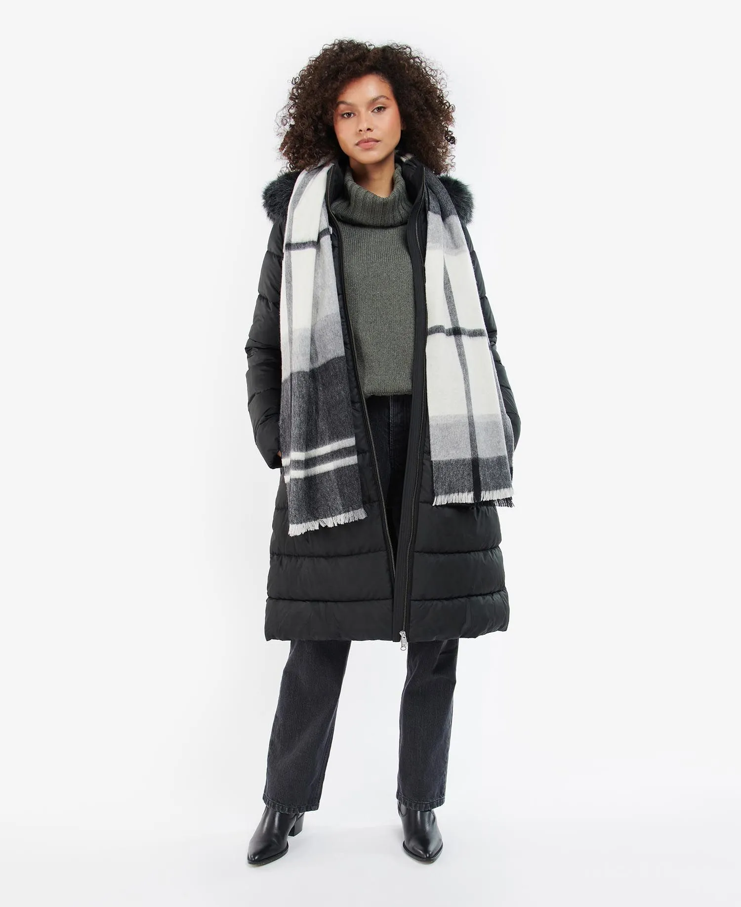 Barbour Rosefield Wool Scarf Grey Tartan LSC0354