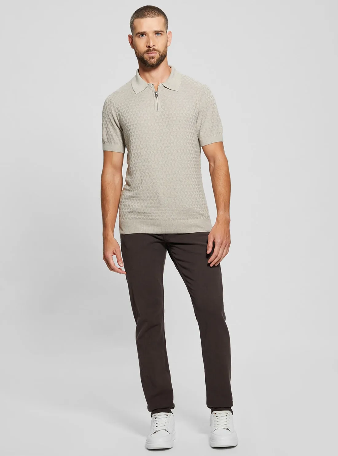 Beige Checkered Kyle Polo T-Shirt Guess