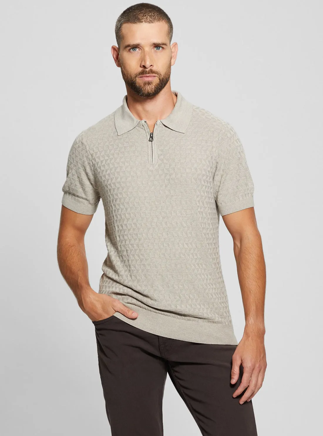 Beige Checkered Kyle Polo T-Shirt Guess