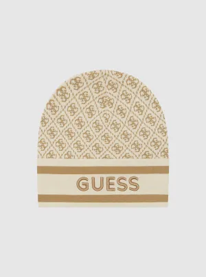 Beige Logo Knit Beanie Guess