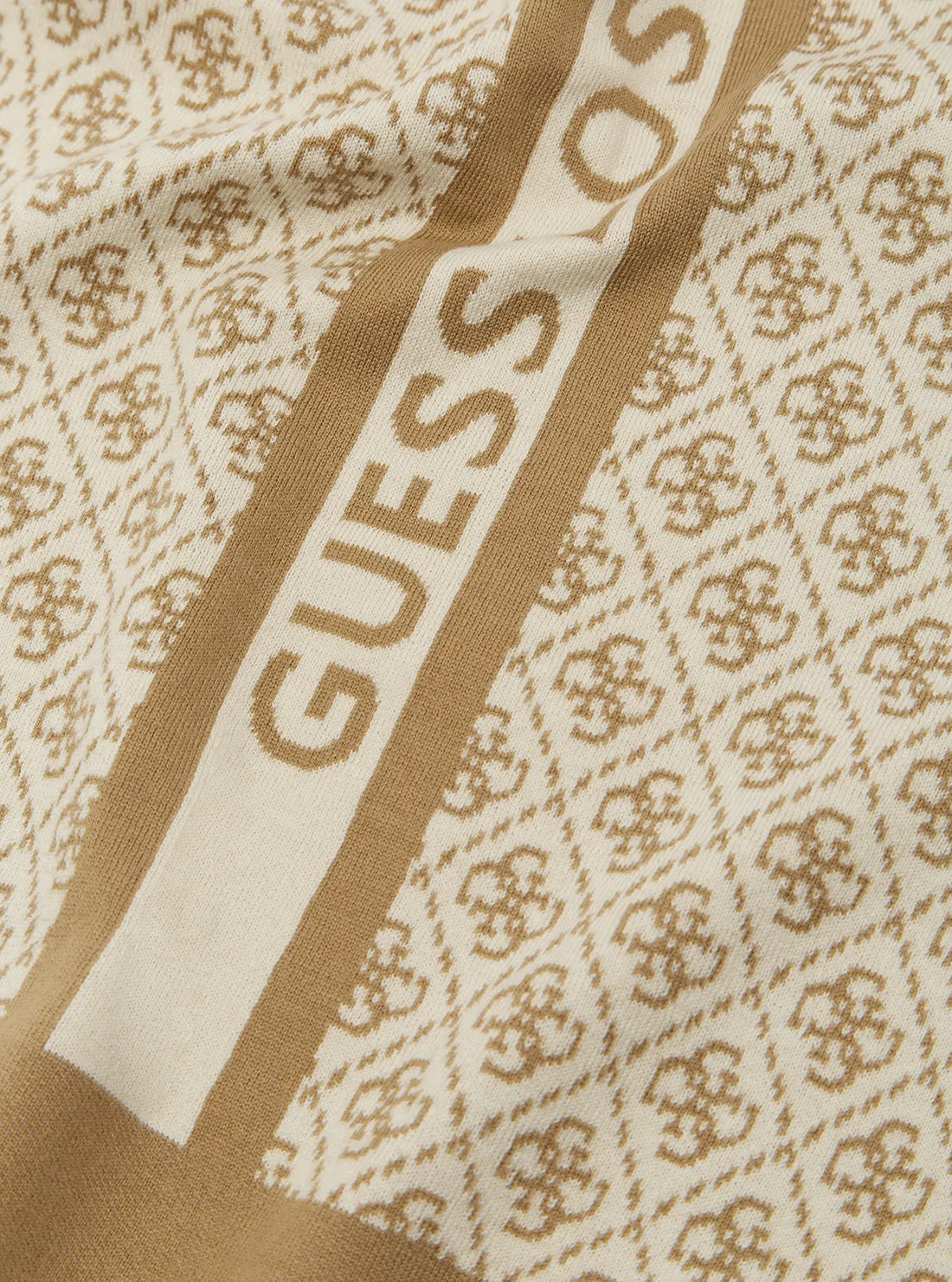 Beige Logo Knit Scarf Guess