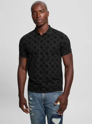 Black Flocked Polo T-Shirt Guess