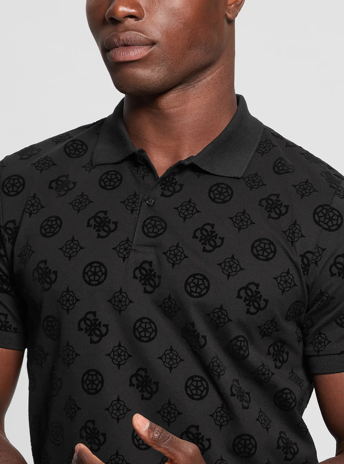 Black Flocked Polo T-Shirt Guess