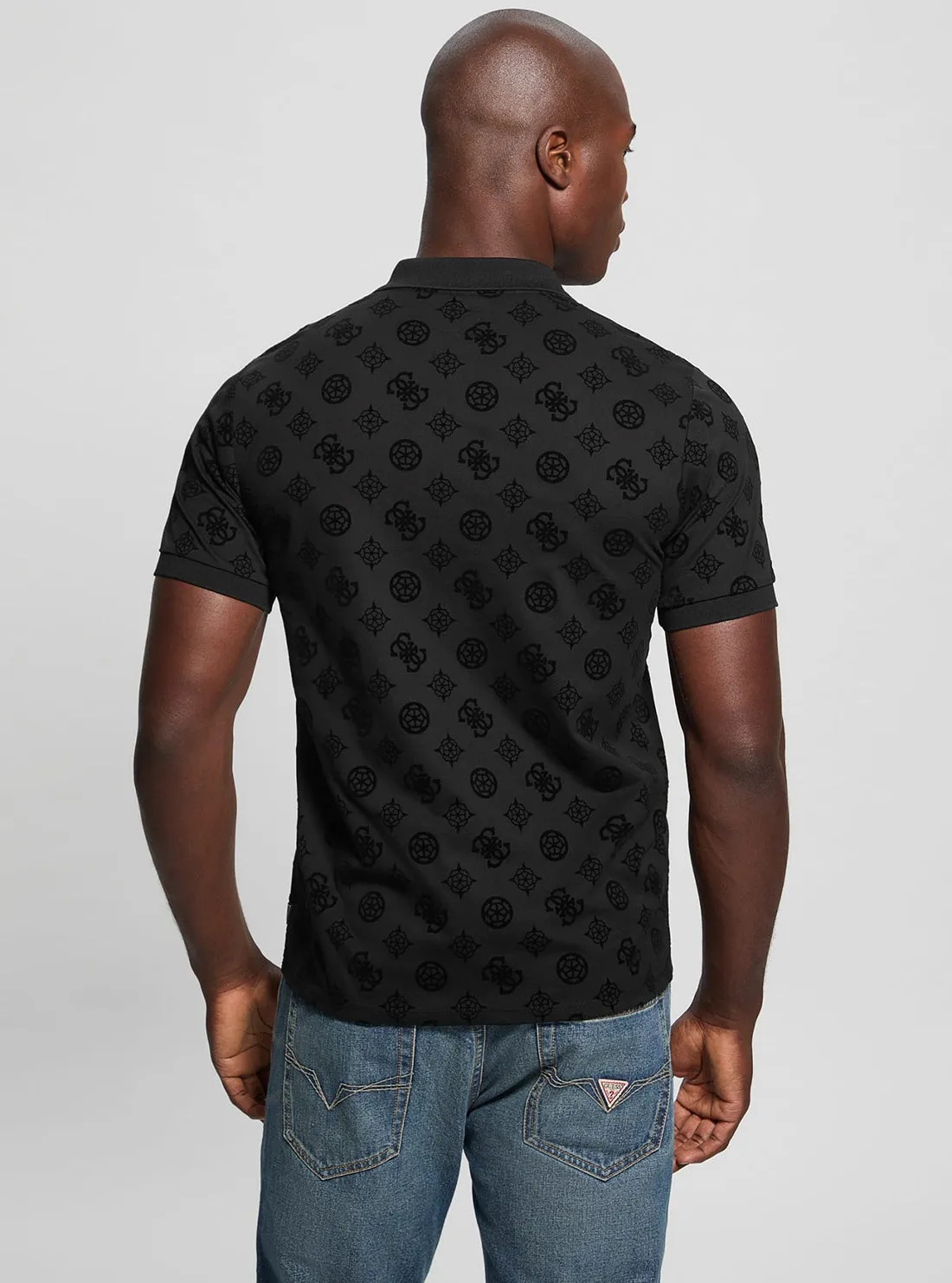 Black Flocked Polo T-Shirt Guess