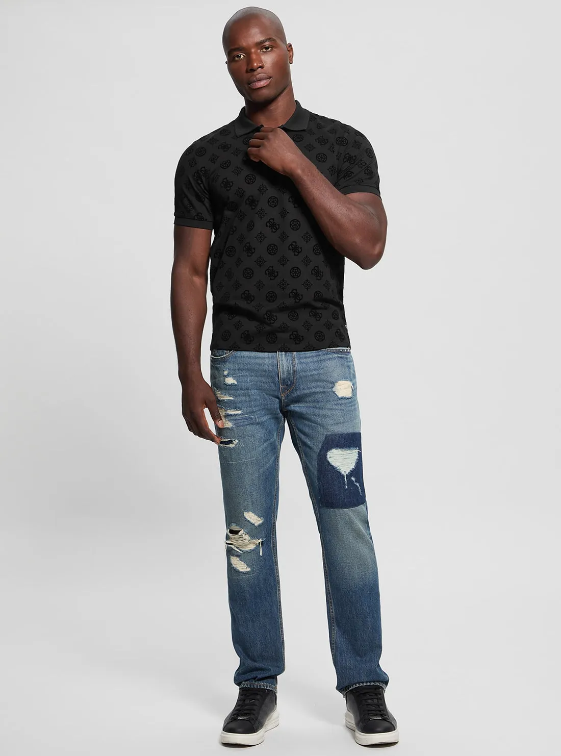 Black Flocked Polo T-Shirt Guess