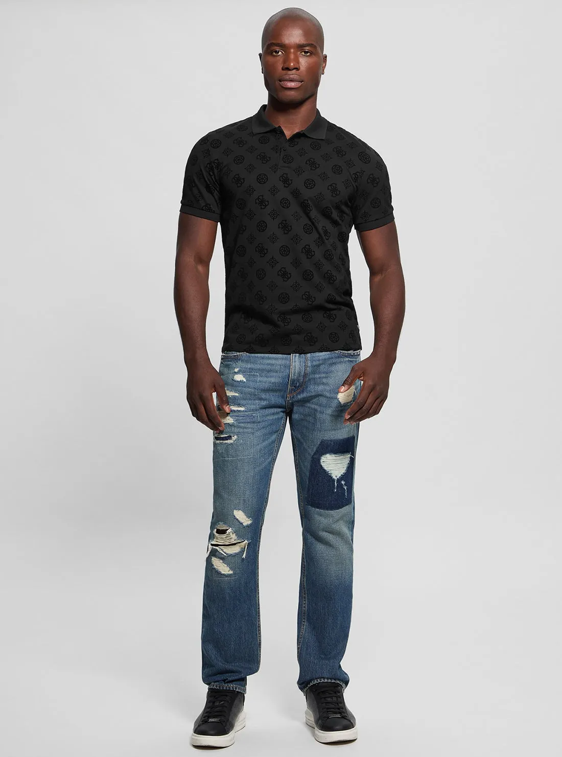 Black Flocked Polo T-Shirt Guess