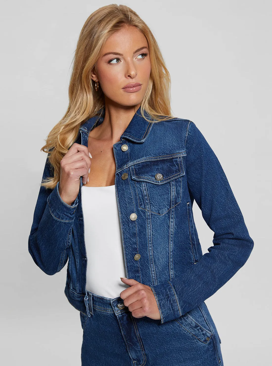 Blue Denim Delya Trucker Jacket Guess