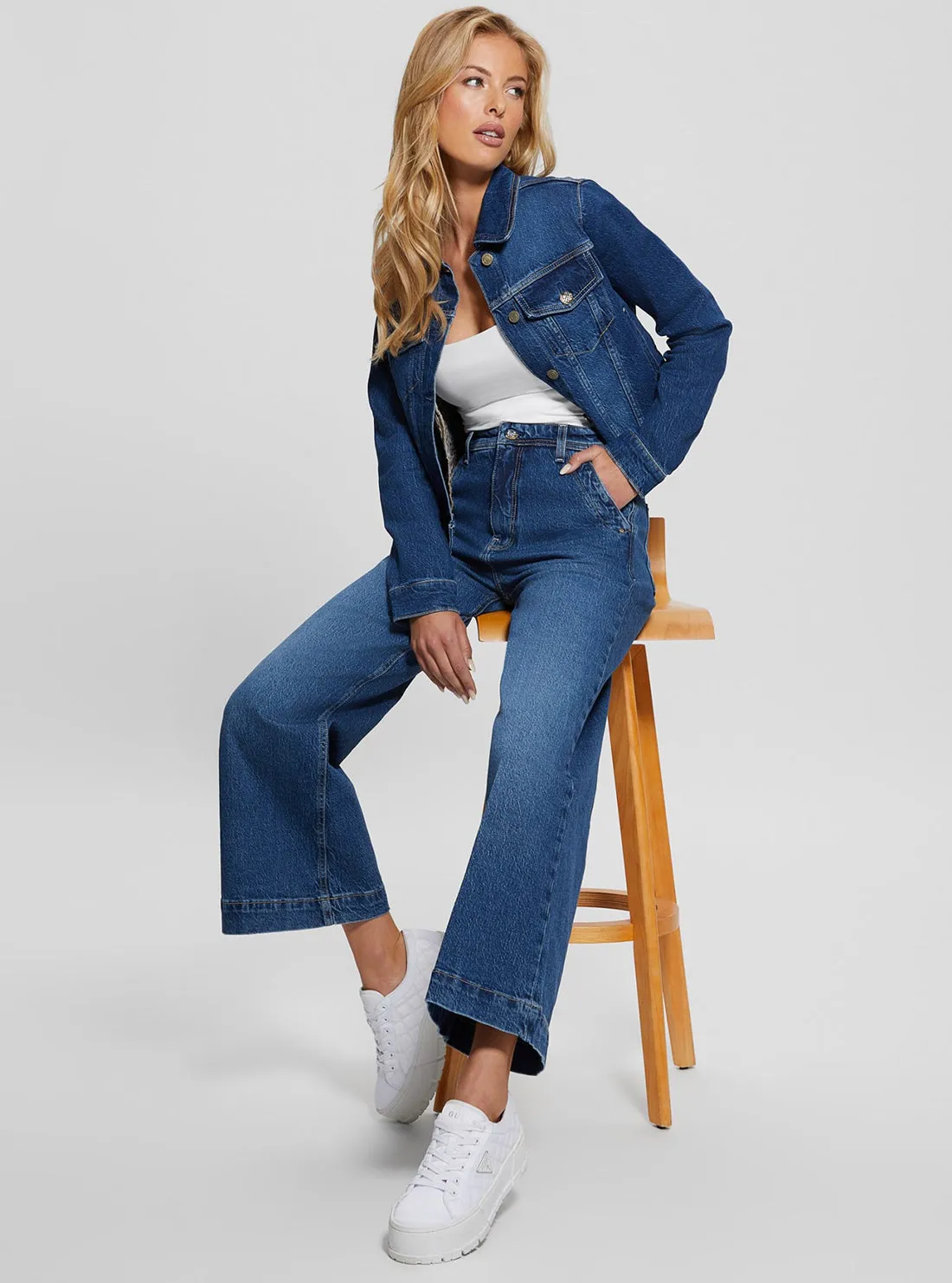 Blue Denim Delya Trucker Jacket Guess