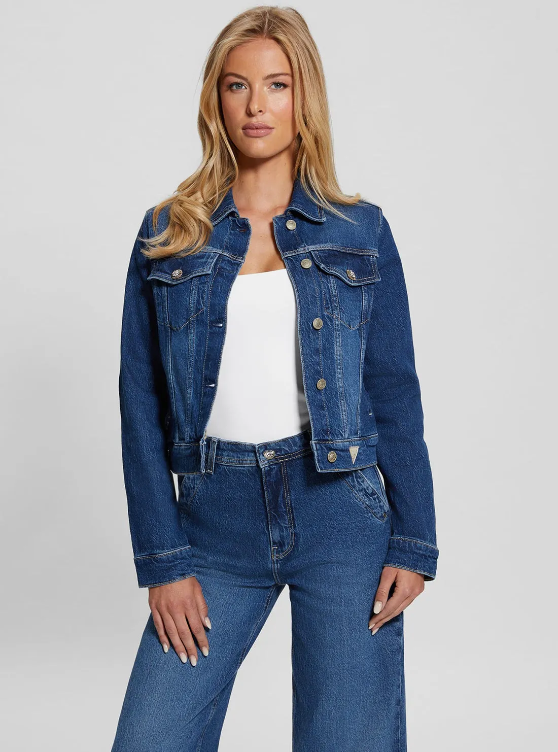 Blue Denim Delya Trucker Jacket Guess