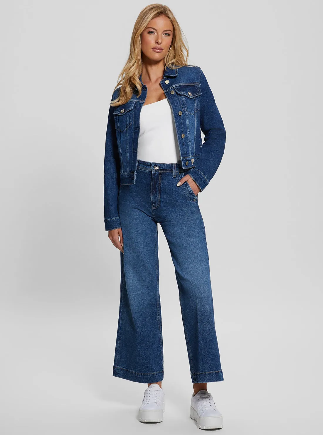 Blue Denim Delya Trucker Jacket Guess