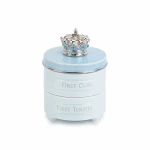 Blue First Tooth & Curl Keepsake Box with Prince Crown