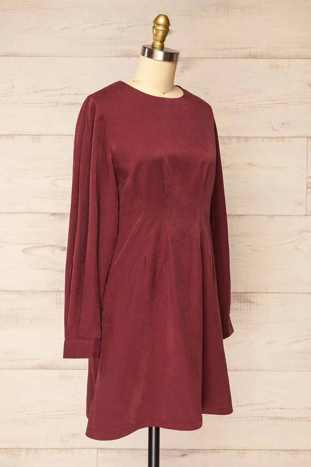 Bohrin Burgundy | Long-Sleeved Short Dress