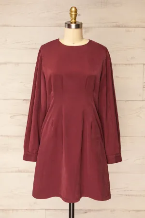 Bohrin Burgundy | Long-Sleeved Short Dress