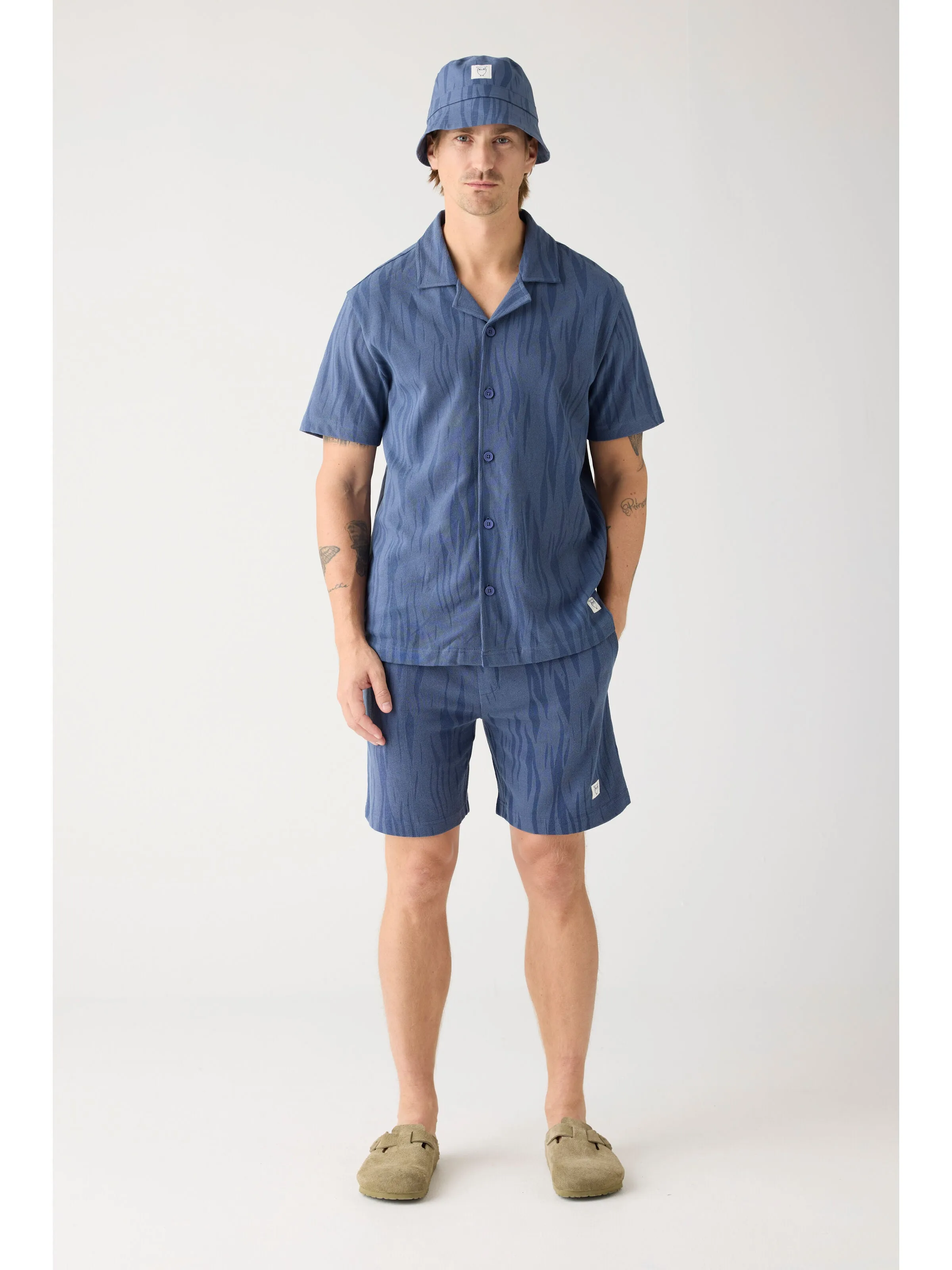 Boucl loose fit Northern Lights short sleeve shirt - GOTS/Vegan - Blue Knowledge Cotton
