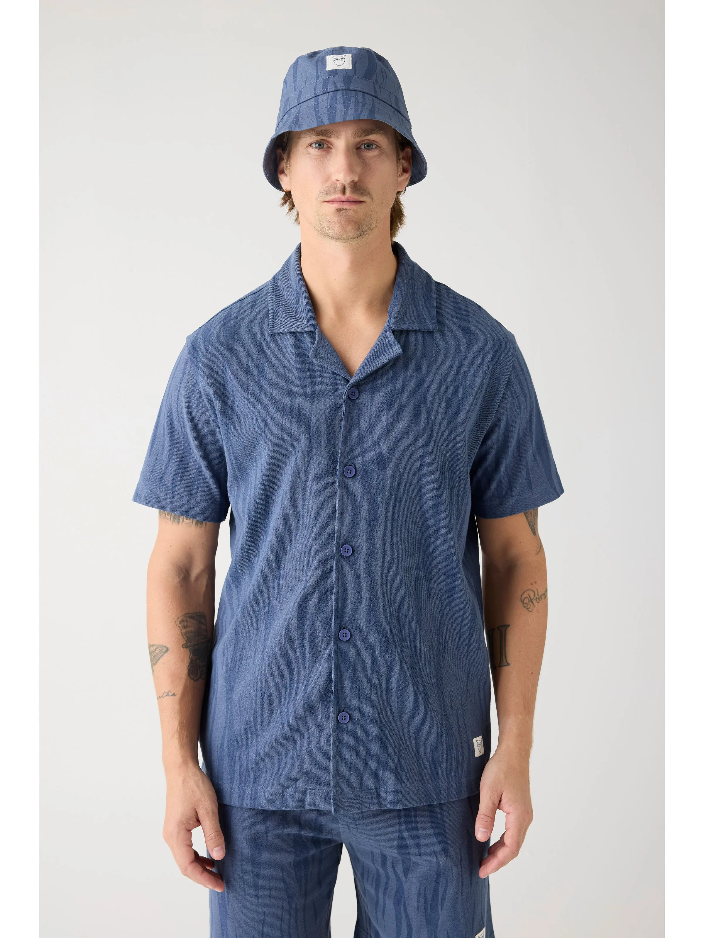 Boucl loose fit Northern Lights short sleeve shirt - GOTS/Vegan - Blue Knowledge Cotton