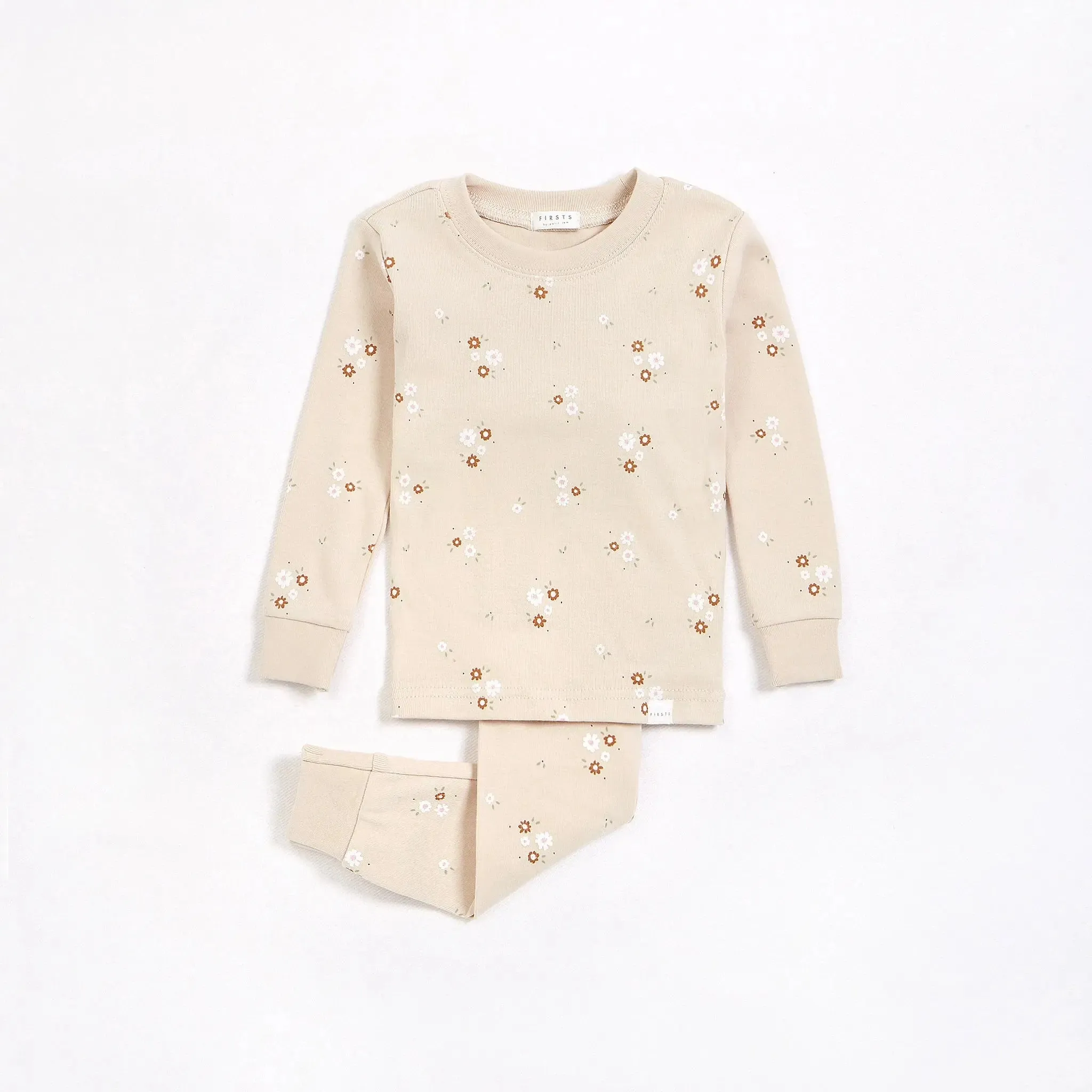 Bouquet Print on Beige Infant Girls Pajama Set | Petit Lem