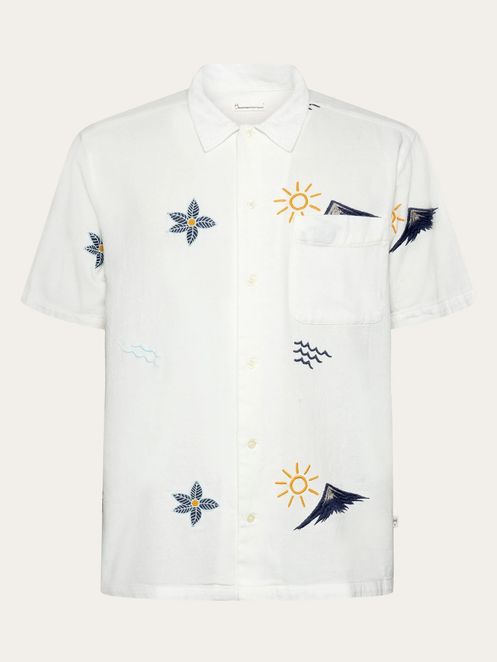 Box fit short sleeve shirt with embroidery - GOTS/Vegan - Egret Knowledge Cotton