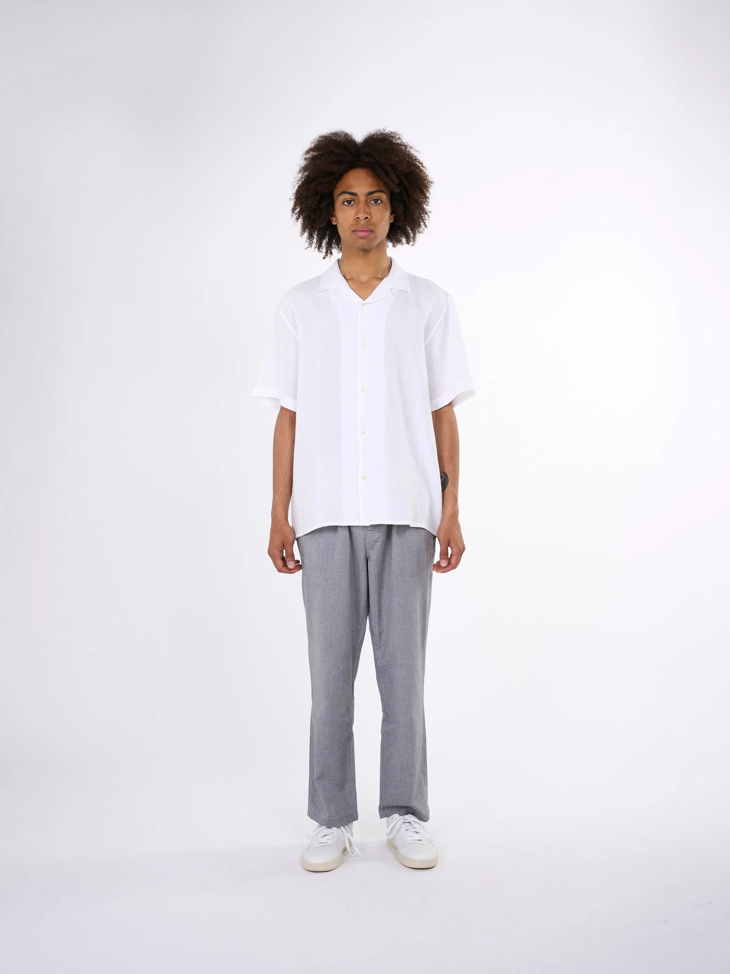 Box fit short sleeved linen shirt - Bright White Knowledge Cotton