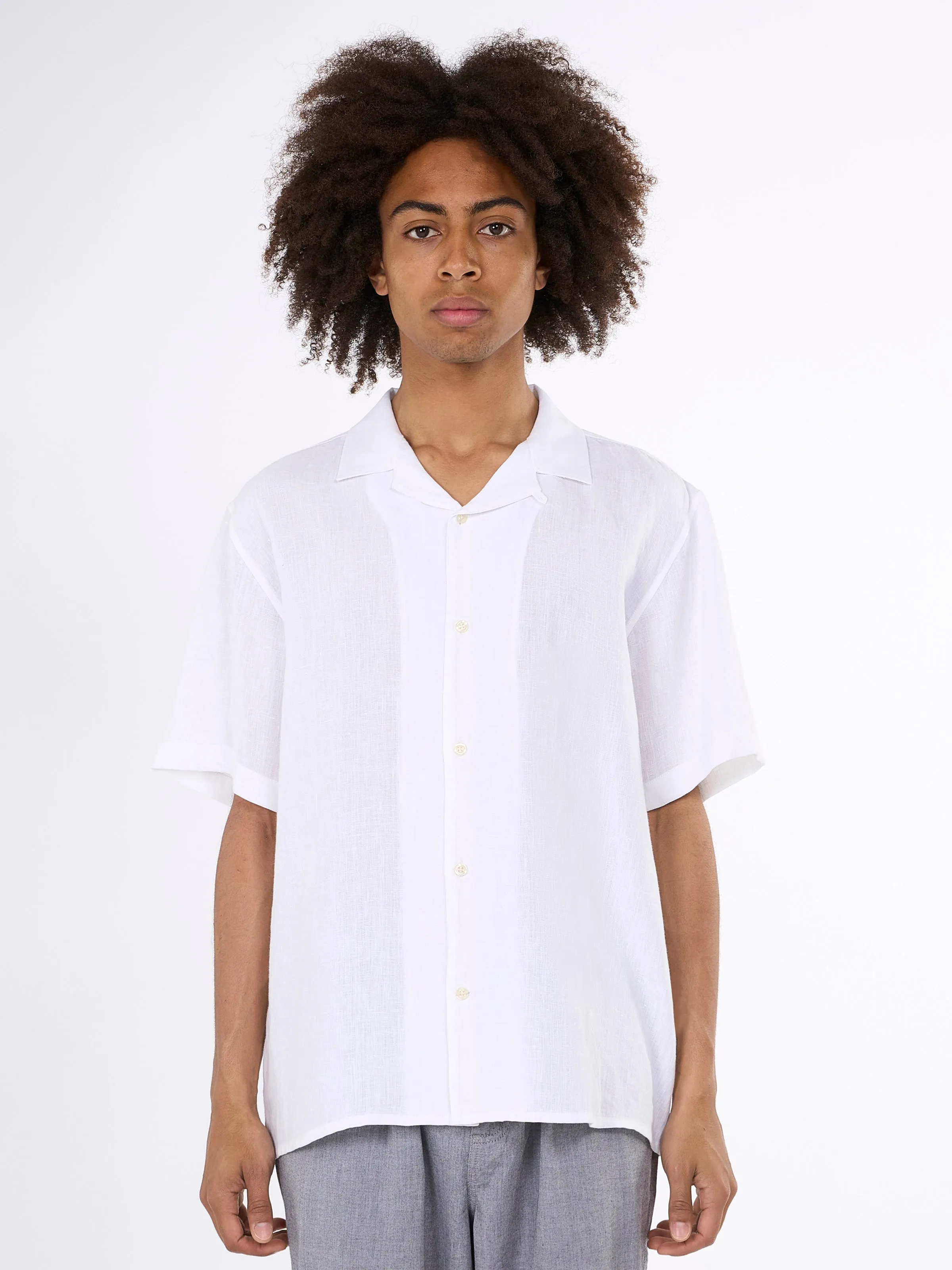 Box fit short sleeved linen shirt - Bright White Knowledge Cotton
