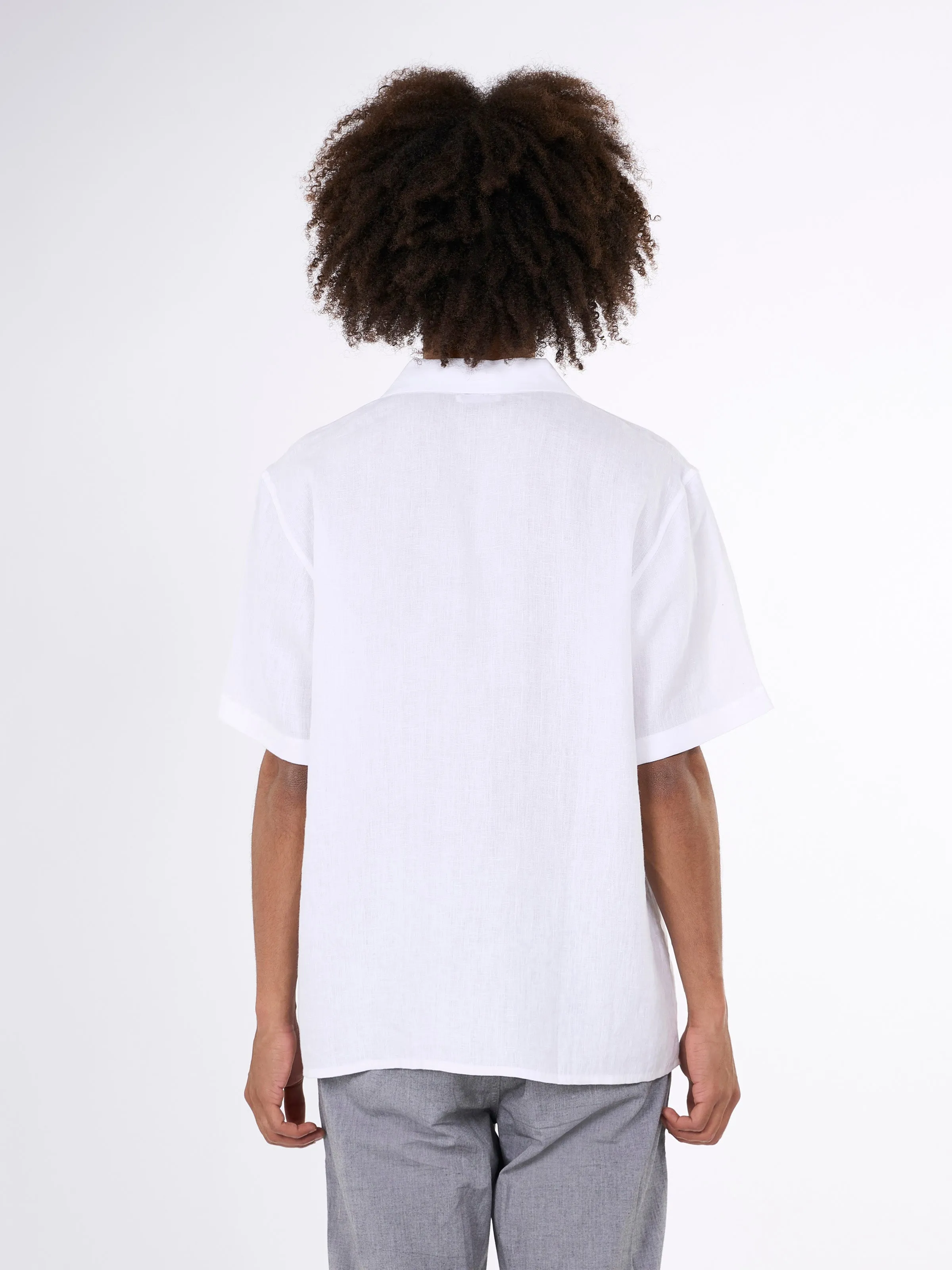 Box fit short sleeved linen shirt - Bright White Knowledge Cotton