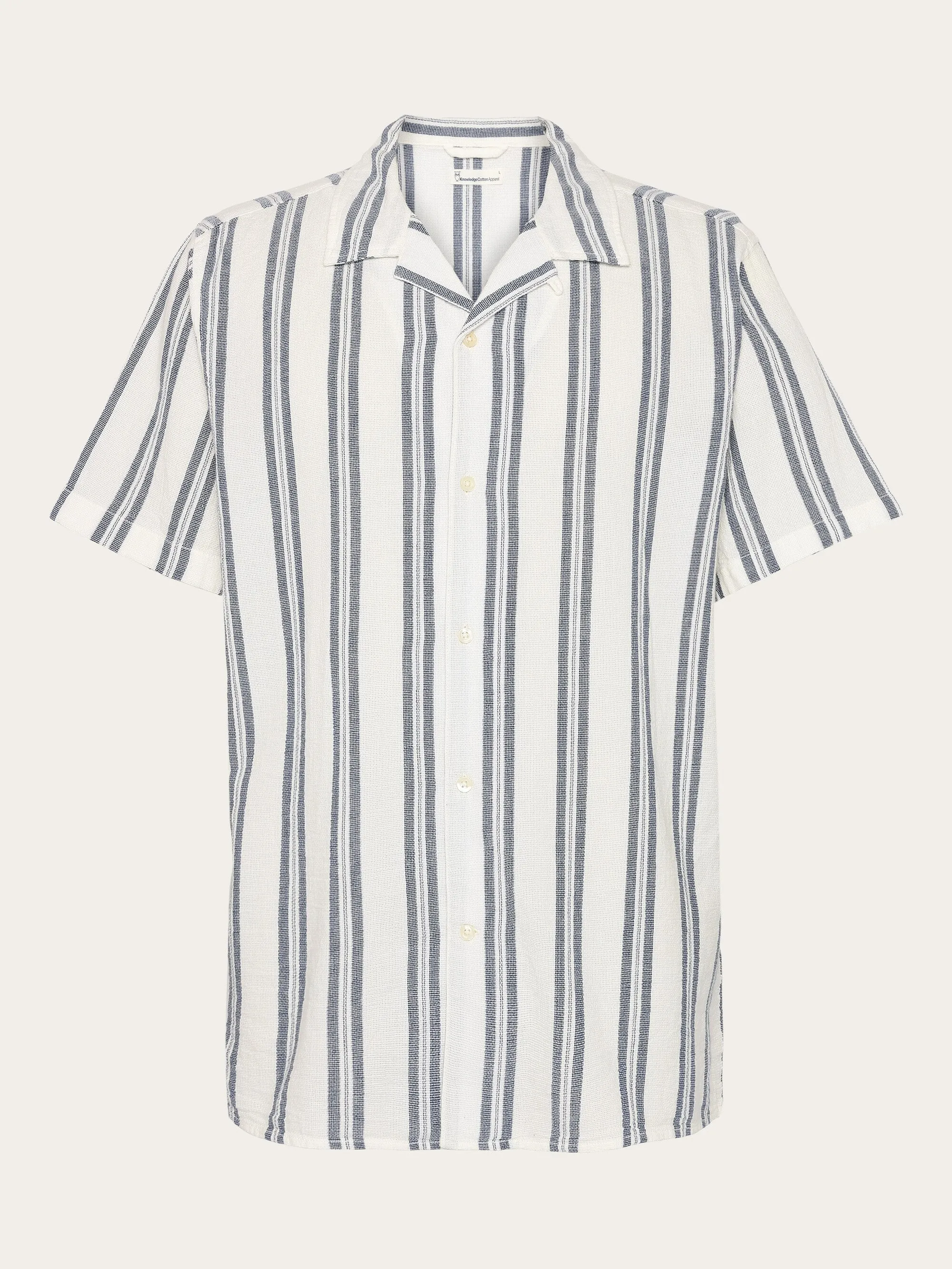 Box short sleeve striped cotton shirt GOTS/Vegan - Blue stripe Knowledge Cotton
