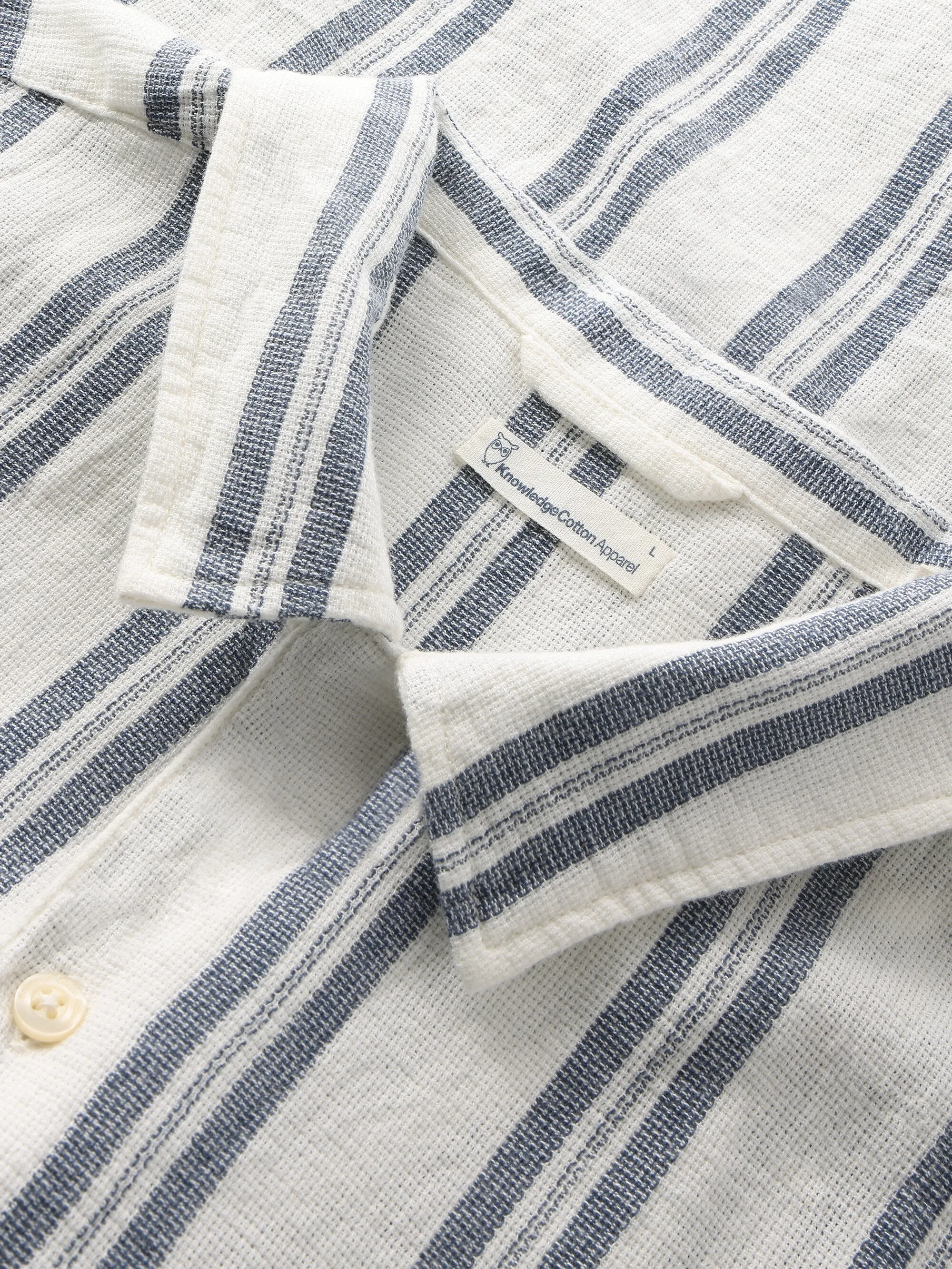 Box short sleeve striped cotton shirt GOTS/Vegan - Blue stripe Knowledge Cotton