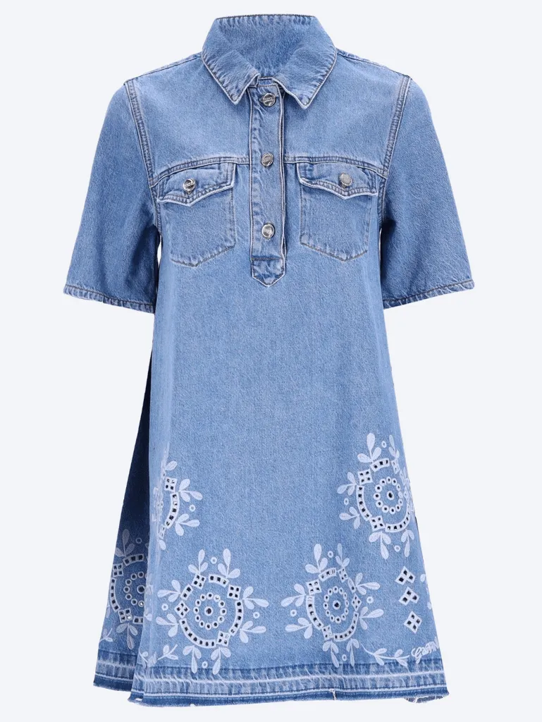 Broderie anglaise denim mini dress