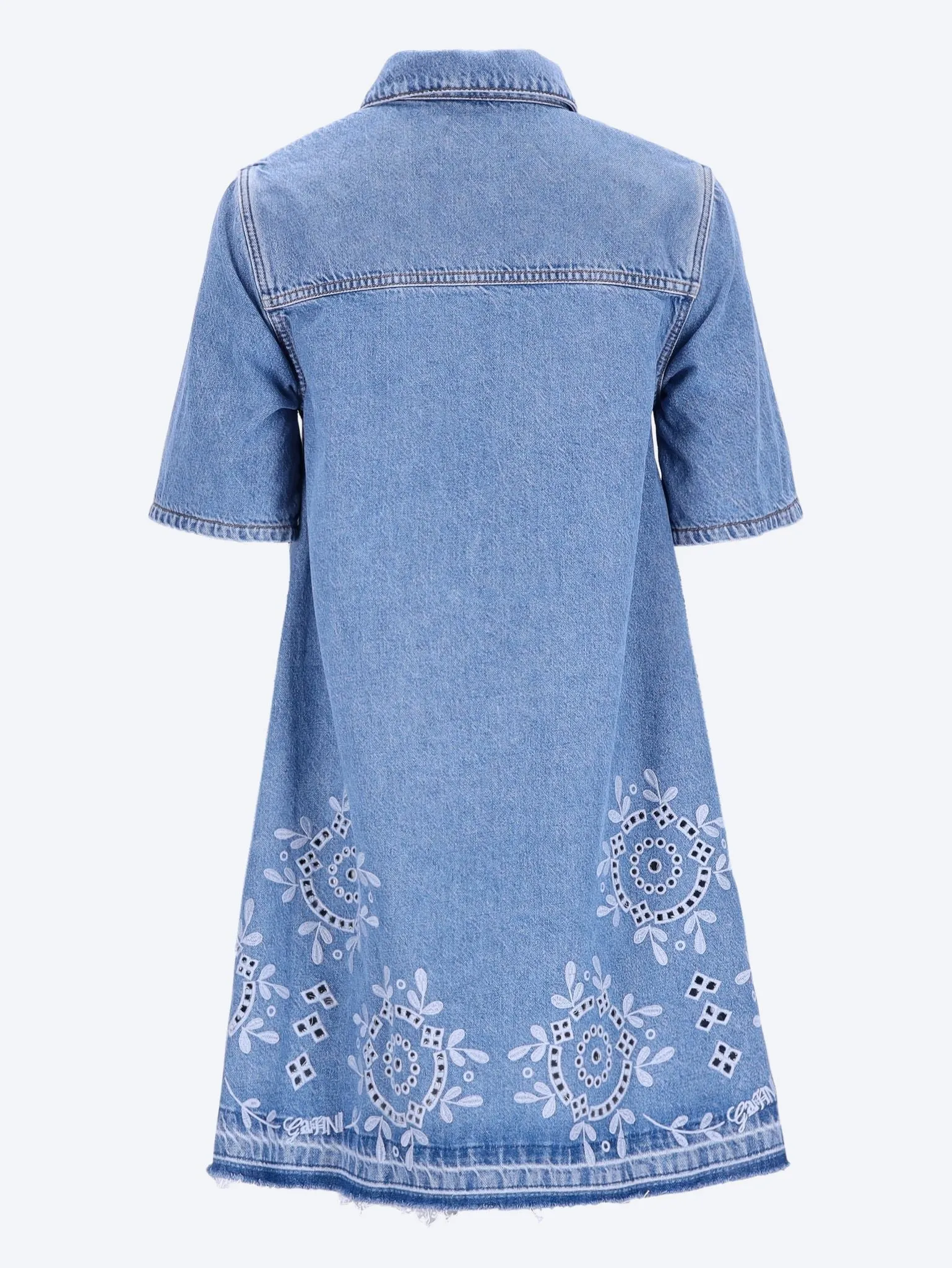 Broderie anglaise denim mini dress