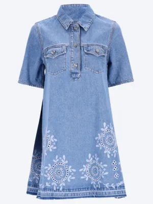 Broderie anglaise denim mini dress