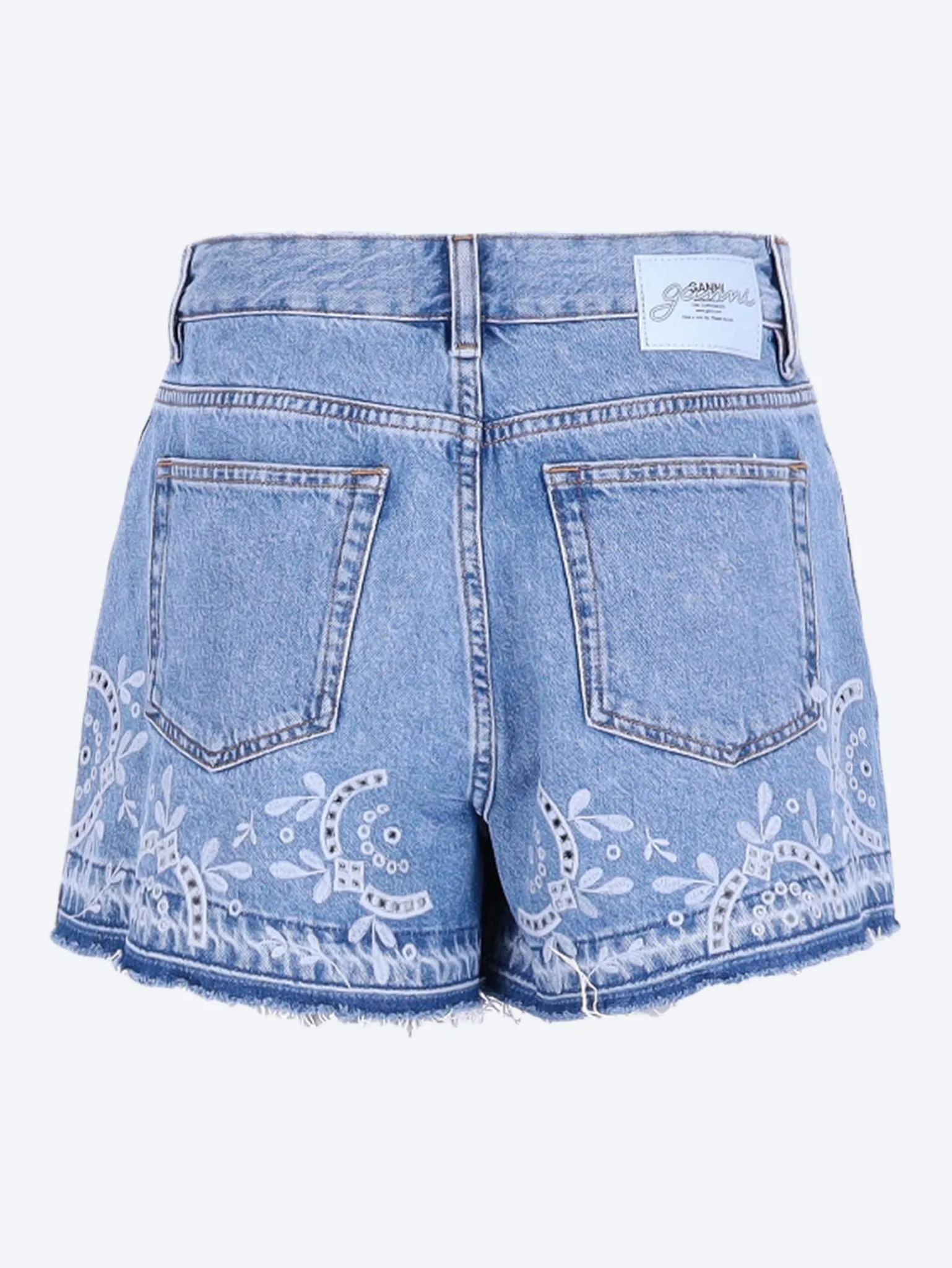 Broderie anglaise denim shorts