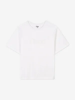 Chlo Girls Embroidered Logo T-Shirt in Ivory