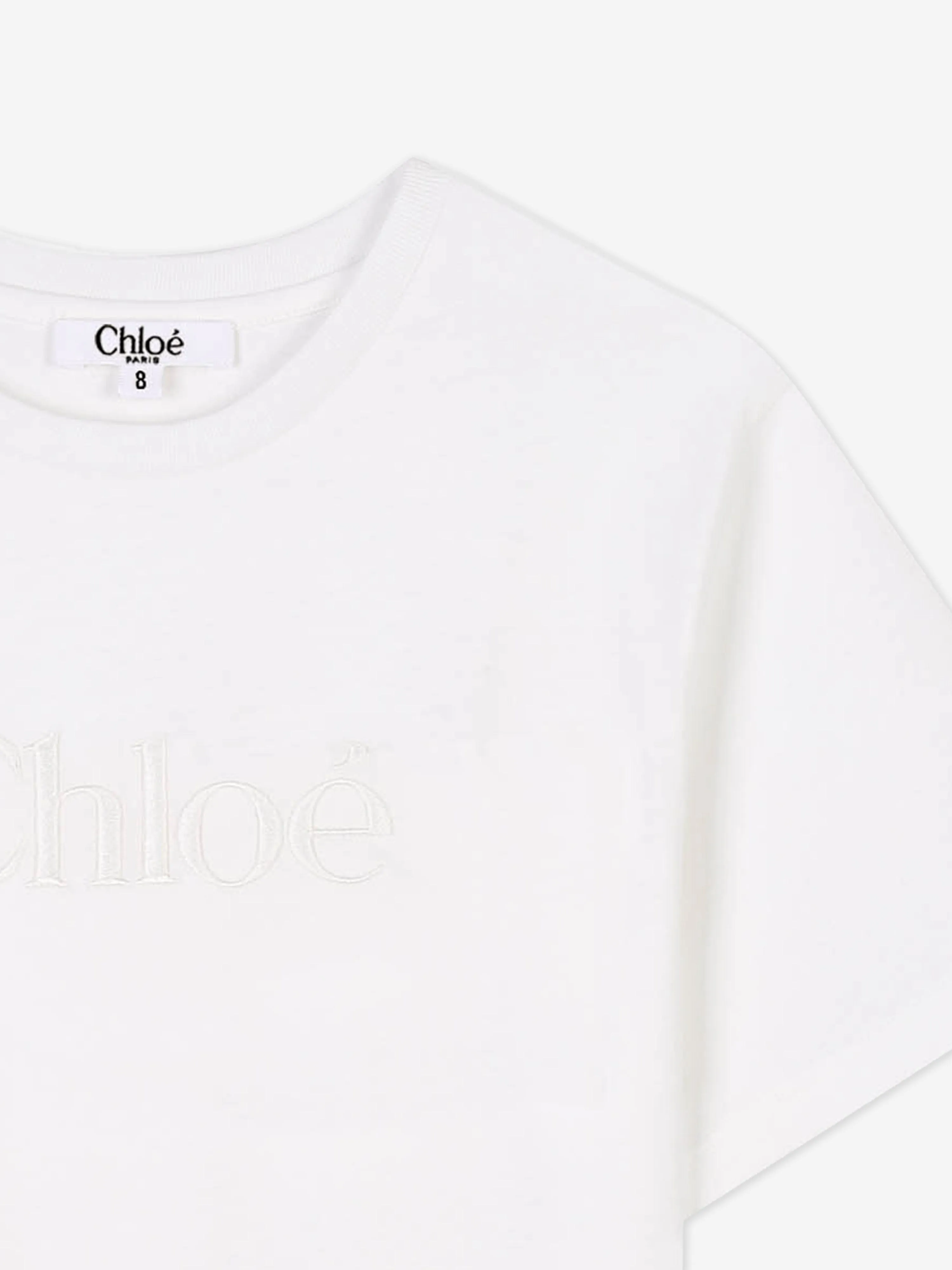 Chlo Girls Embroidered Logo T-Shirt in Ivory