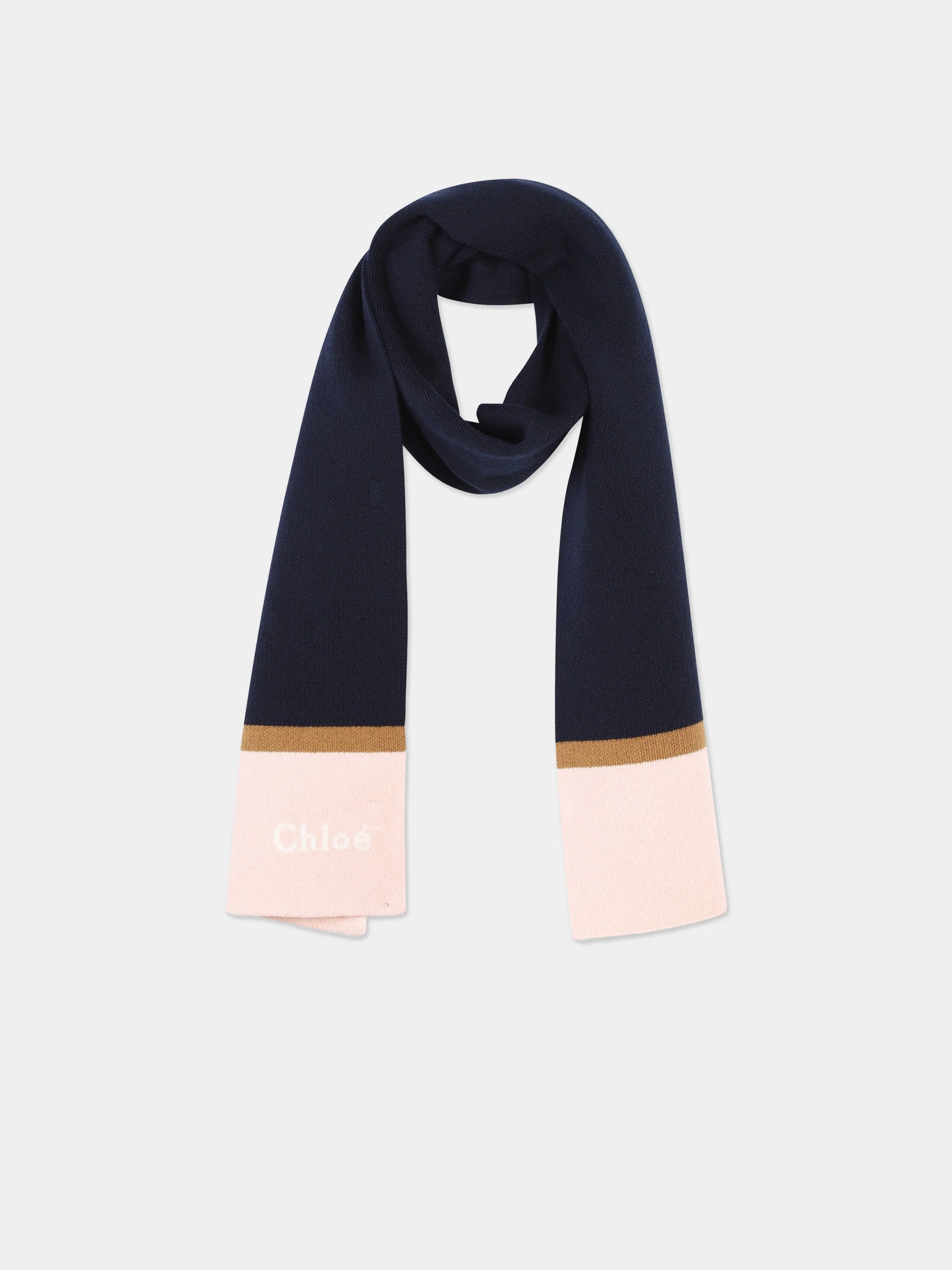 Chlo Girls Knitted Logo Scarf in Navy