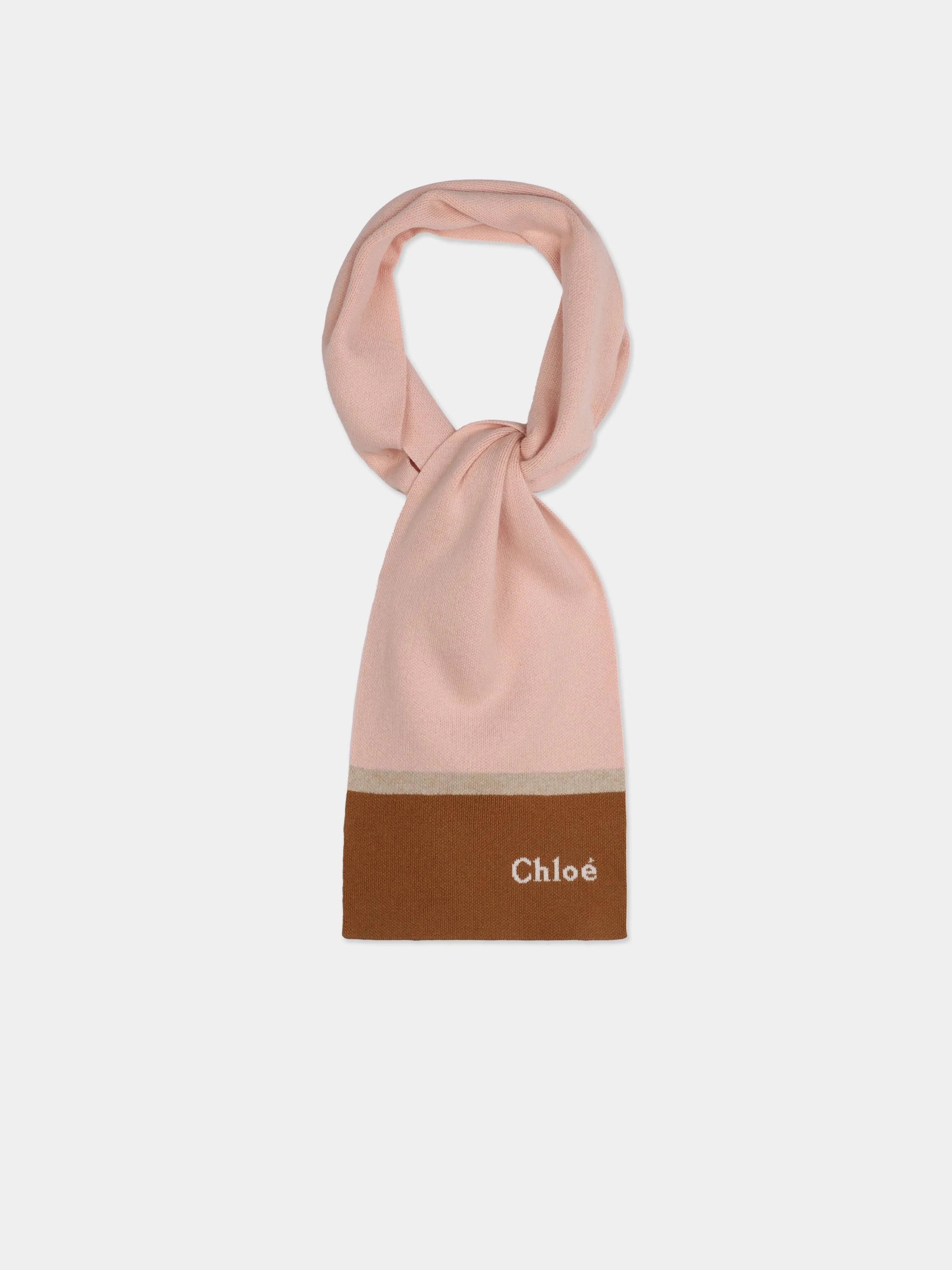 Chlo Girls Knitted Logo Scarf in Pink