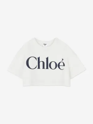 Chlo Girls Logo Print T-Shirt in Ivory