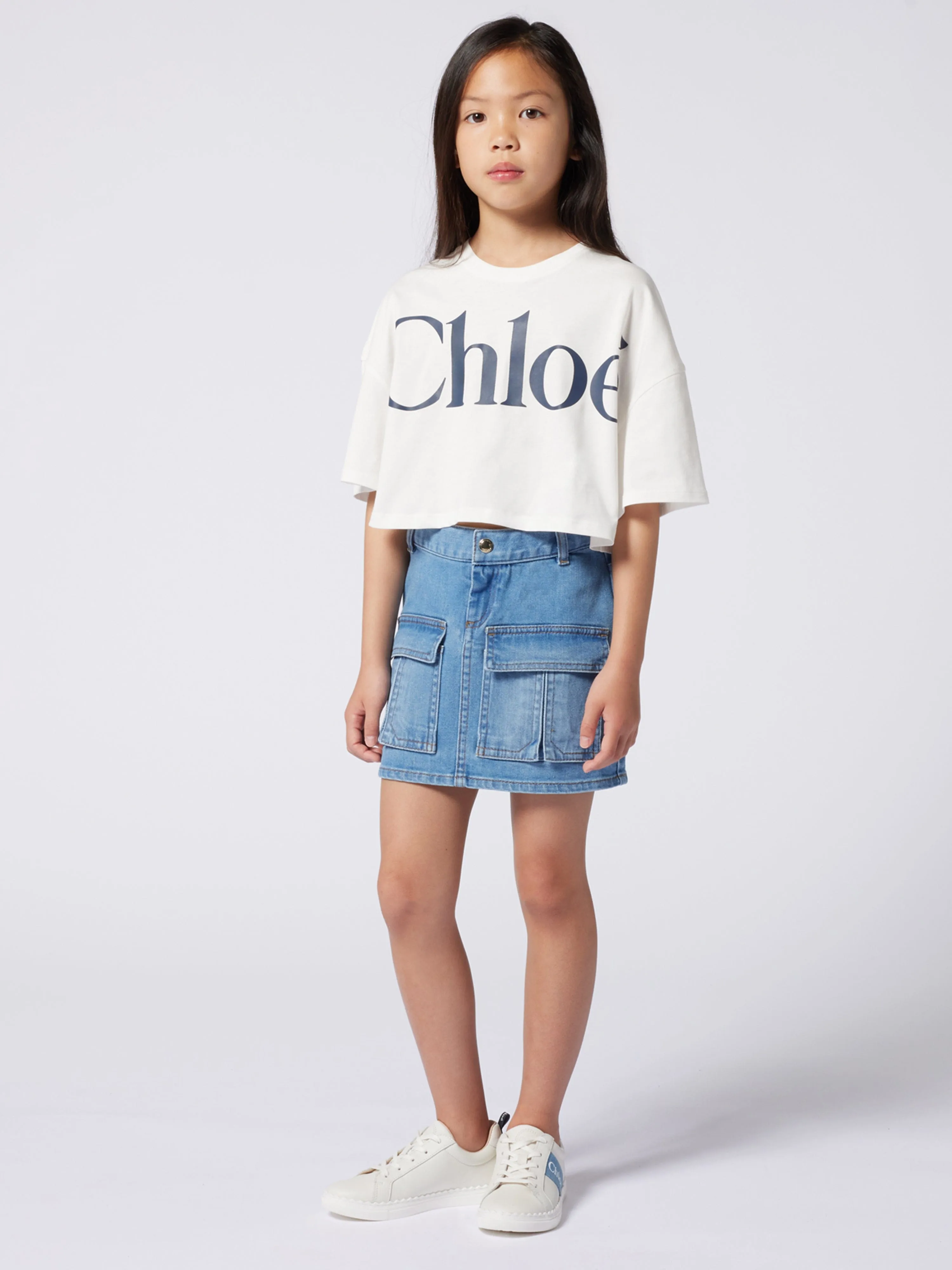 Chlo Girls Logo Print T-Shirt in Ivory