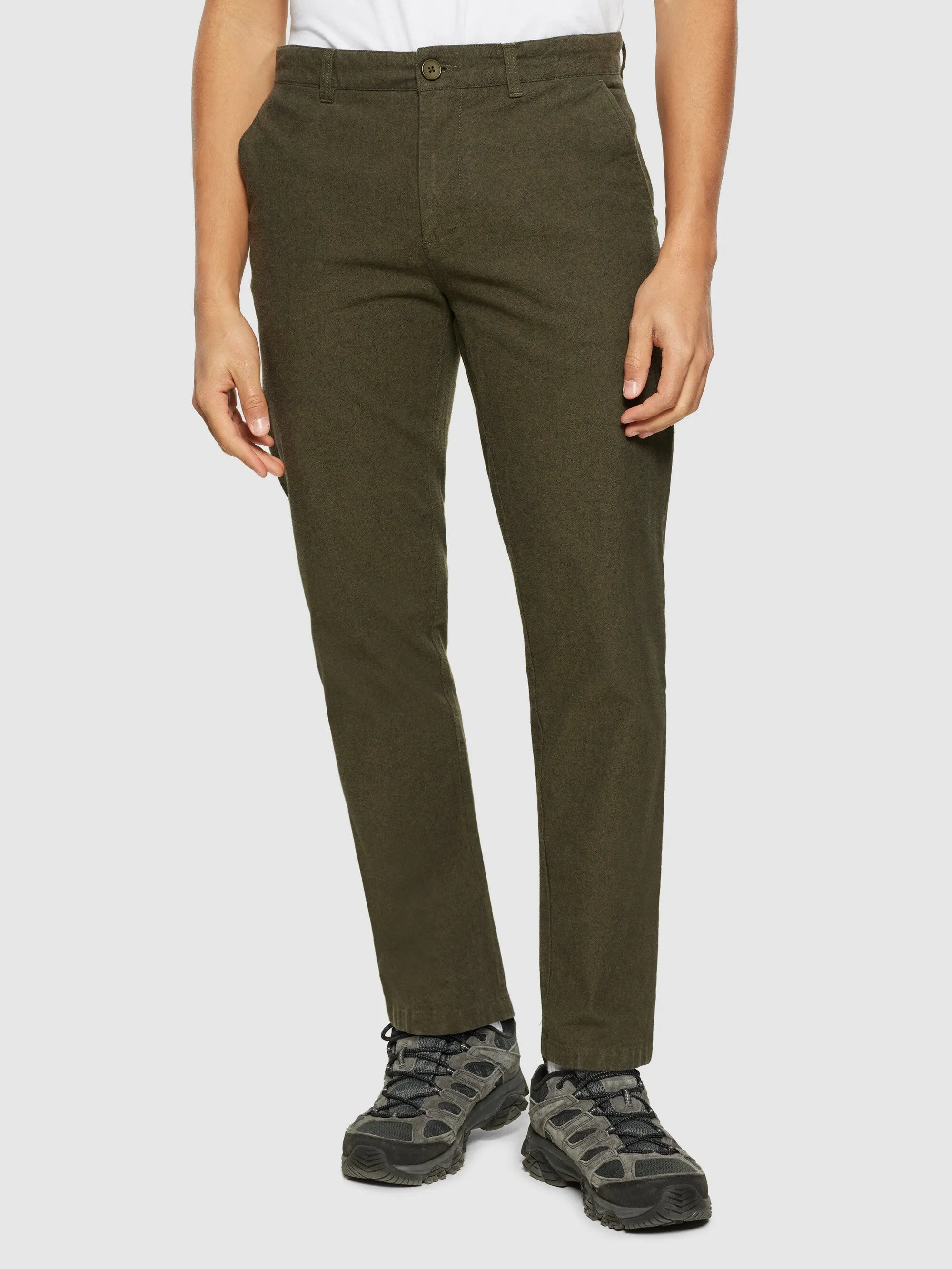 CHUCK regular flannel chino pants - Dark Olive Knowledge Cotton