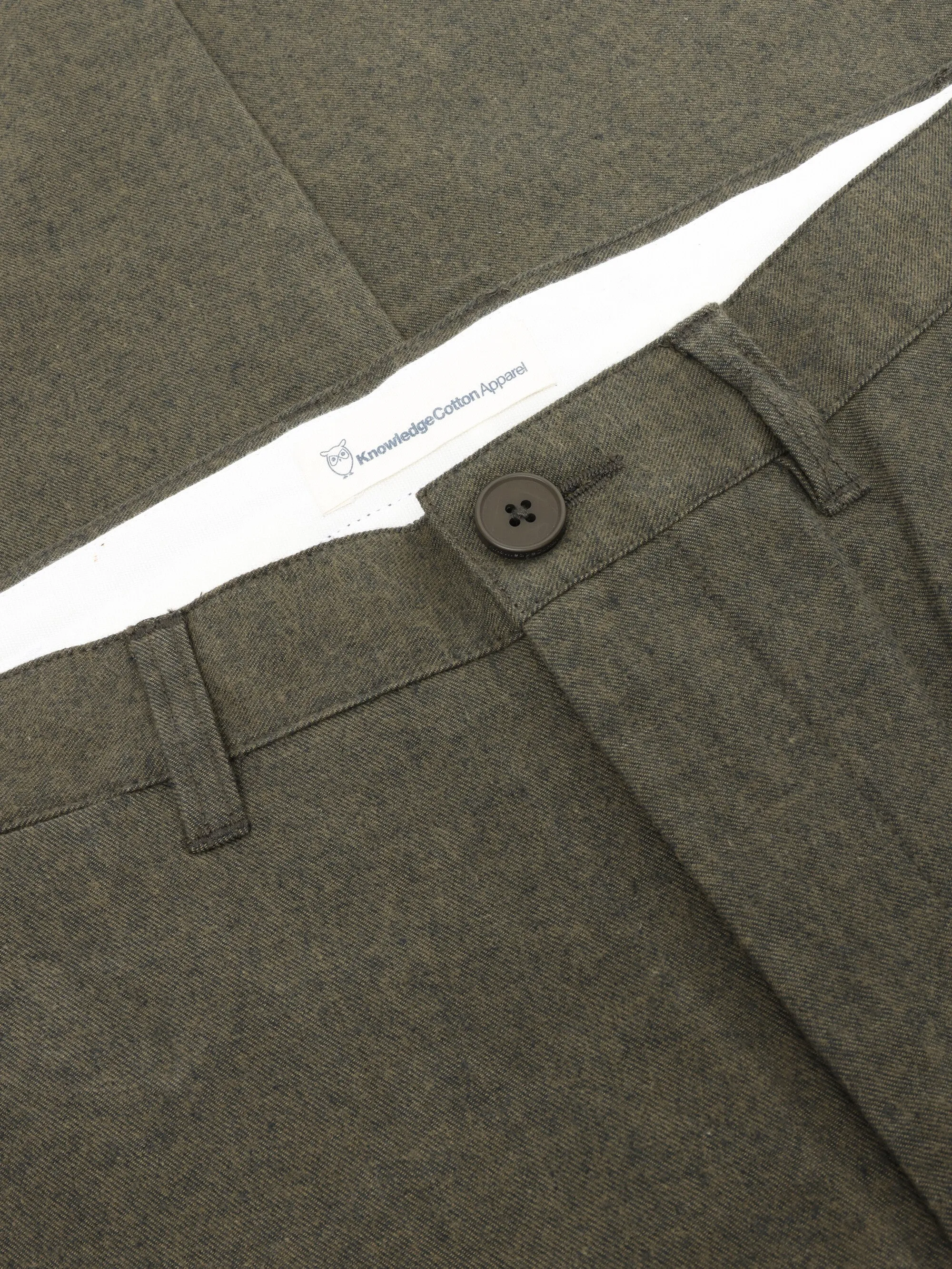 CHUCK regular flannel chino pants - Dark Olive Knowledge Cotton