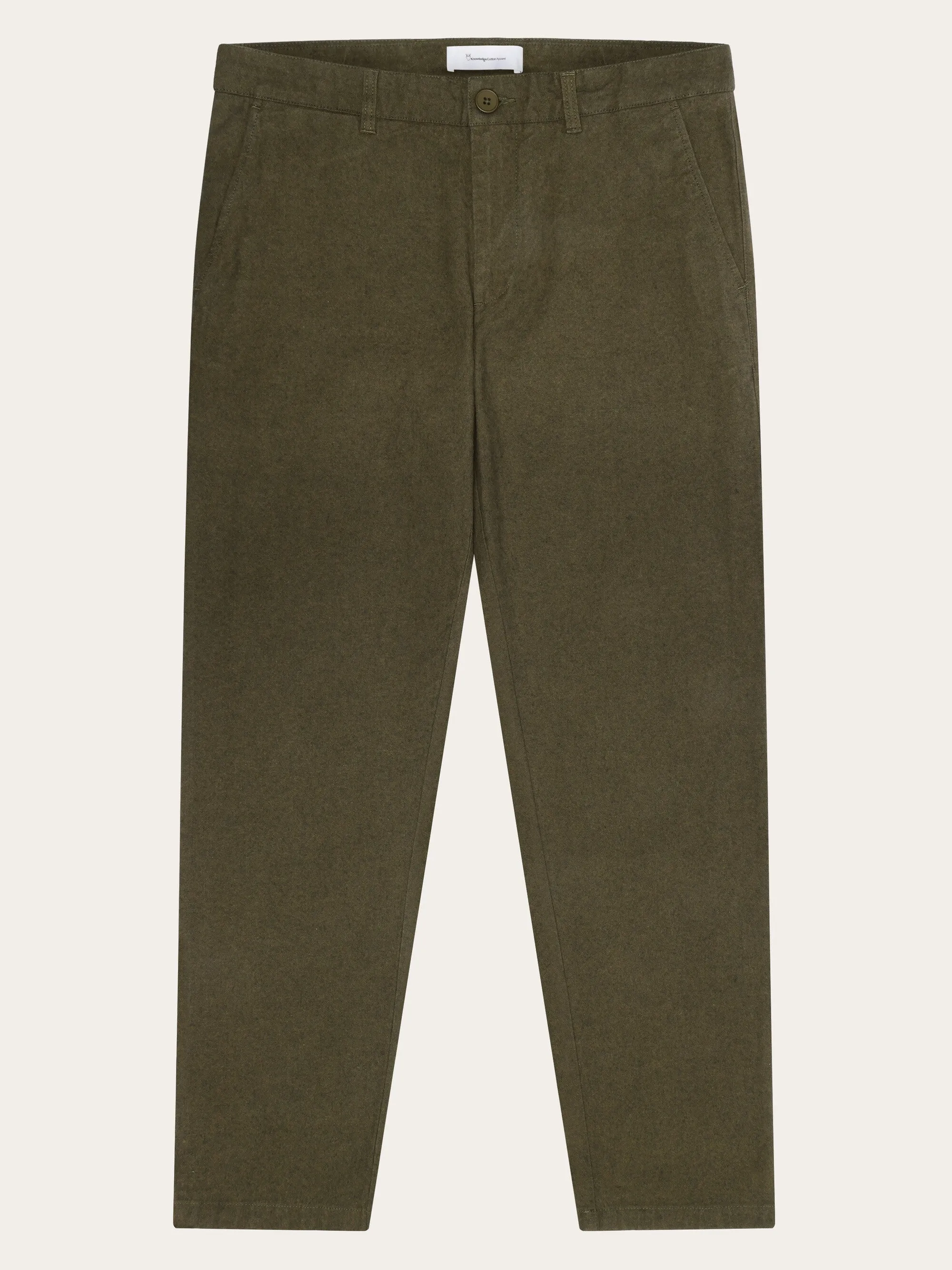 CHUCK regular flannel chino pants - Dark Olive Knowledge Cotton