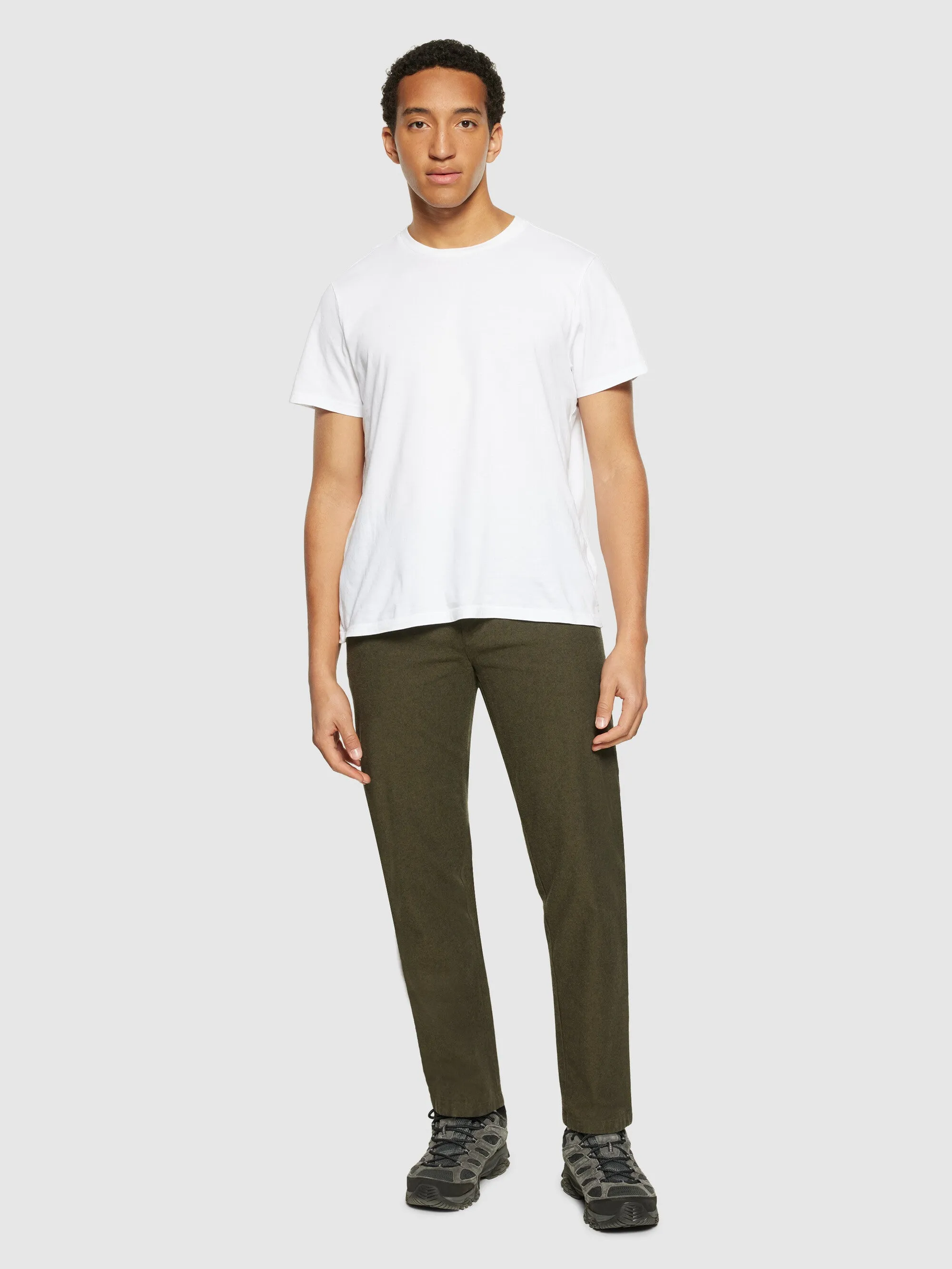 CHUCK regular flannel chino pants - Dark Olive Knowledge Cotton