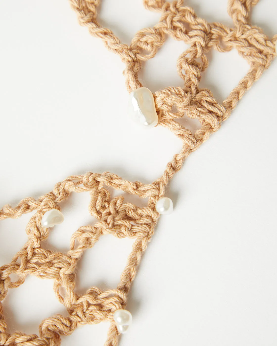 Crochet Bra Organic Cotton Tan with Faux Pearls