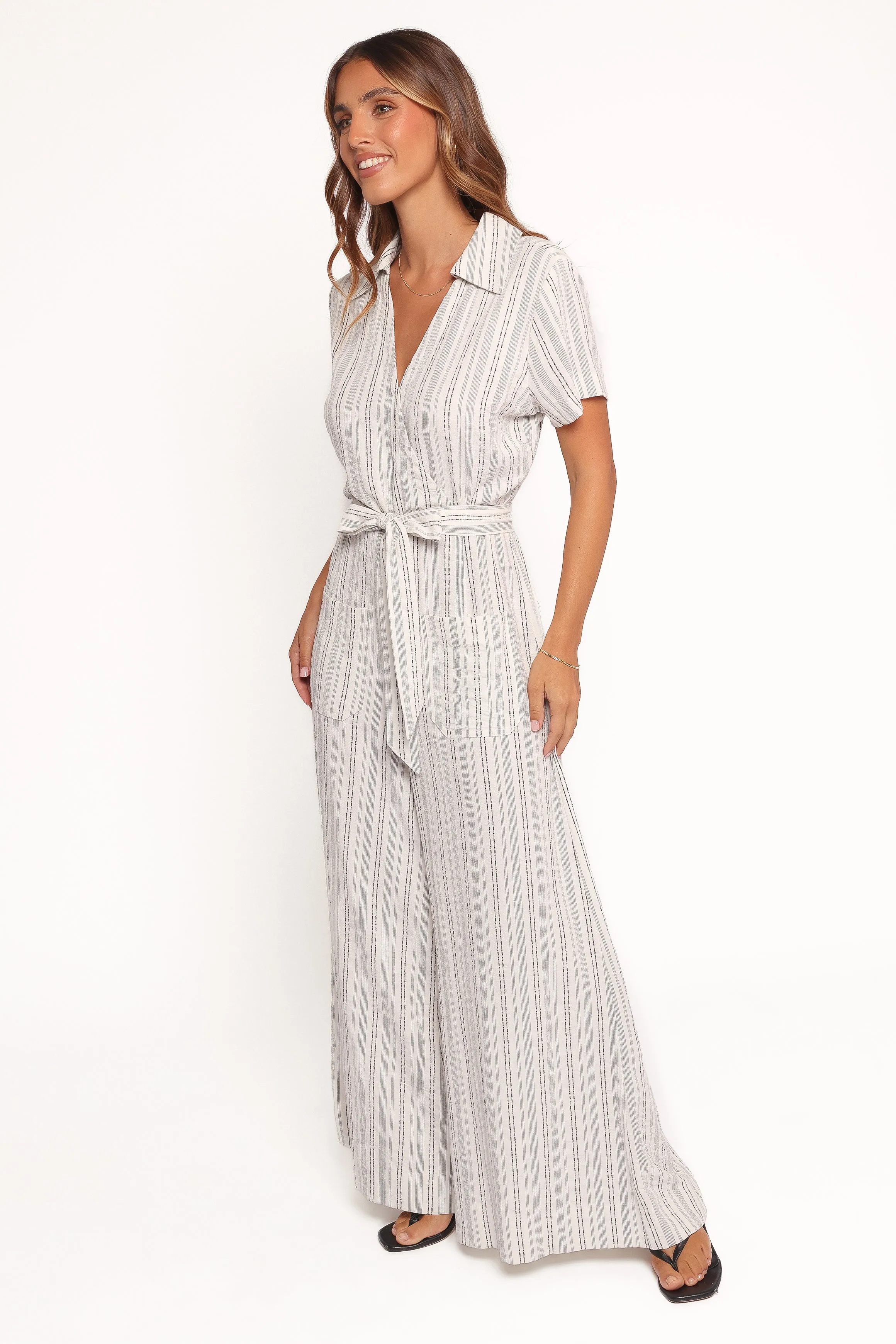 Daila Tie Waist Jumpsuit - White Black