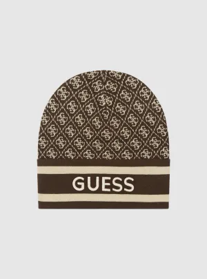 Dark Brown Logo Knit Beanie Guess